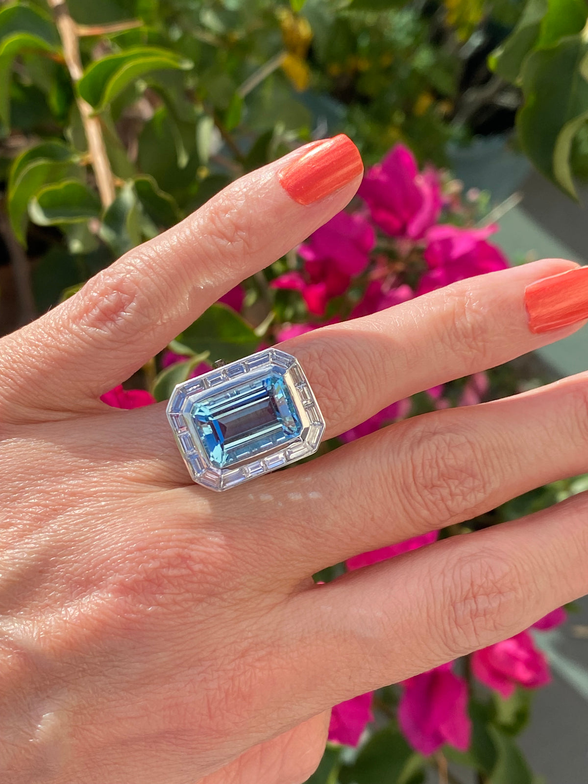 9.98 CTW Santa Maria Aquamarine and Natural Diamond Halo Ring in Platinum