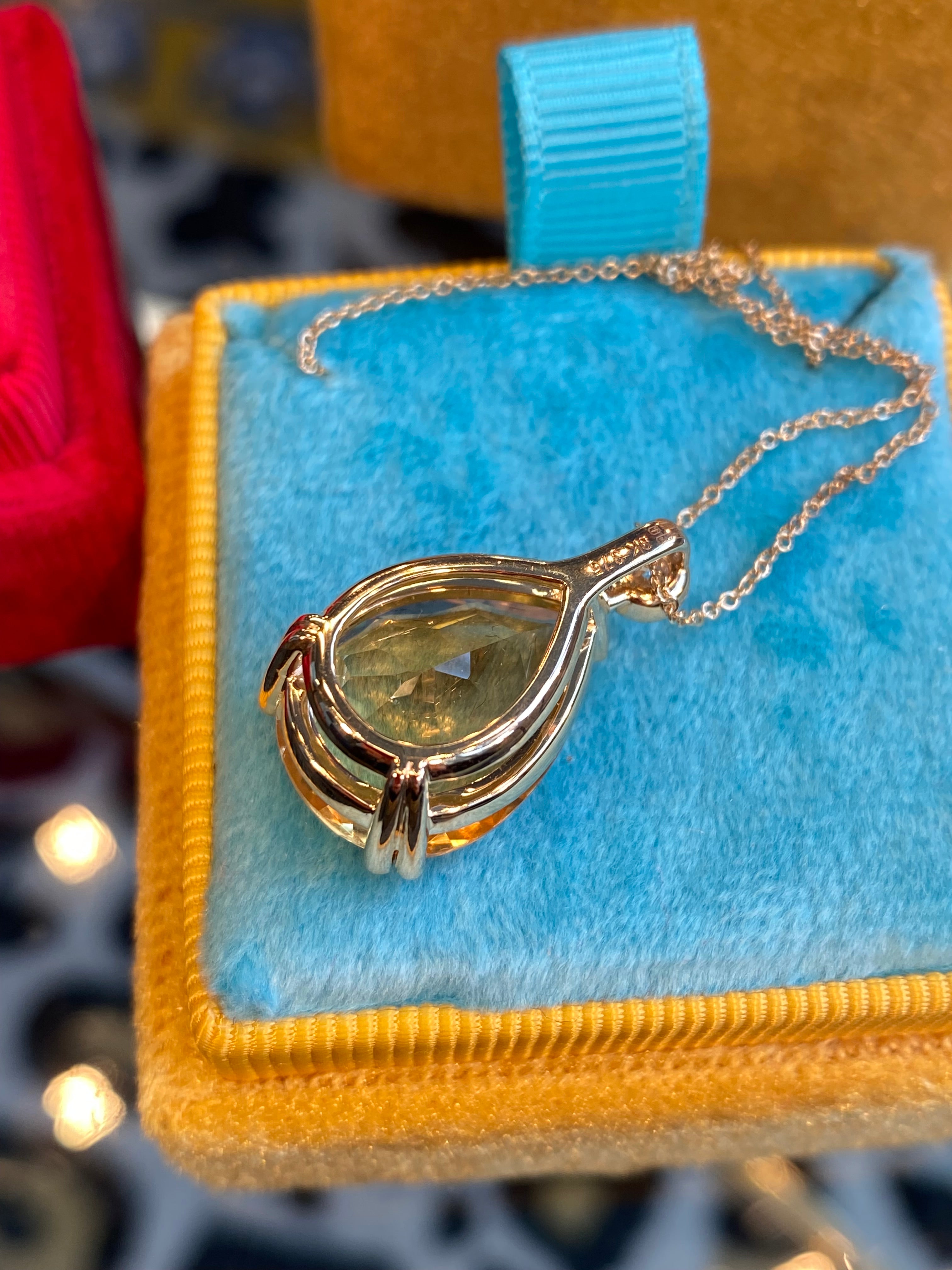 9.50 Carat Citrine and Natural Diamond Pendant Necklace in 9ct Yellow Gold
