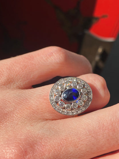 1.70 CTW Belle Époque Style Sapphire and Diamond Ring in 18ct Gold