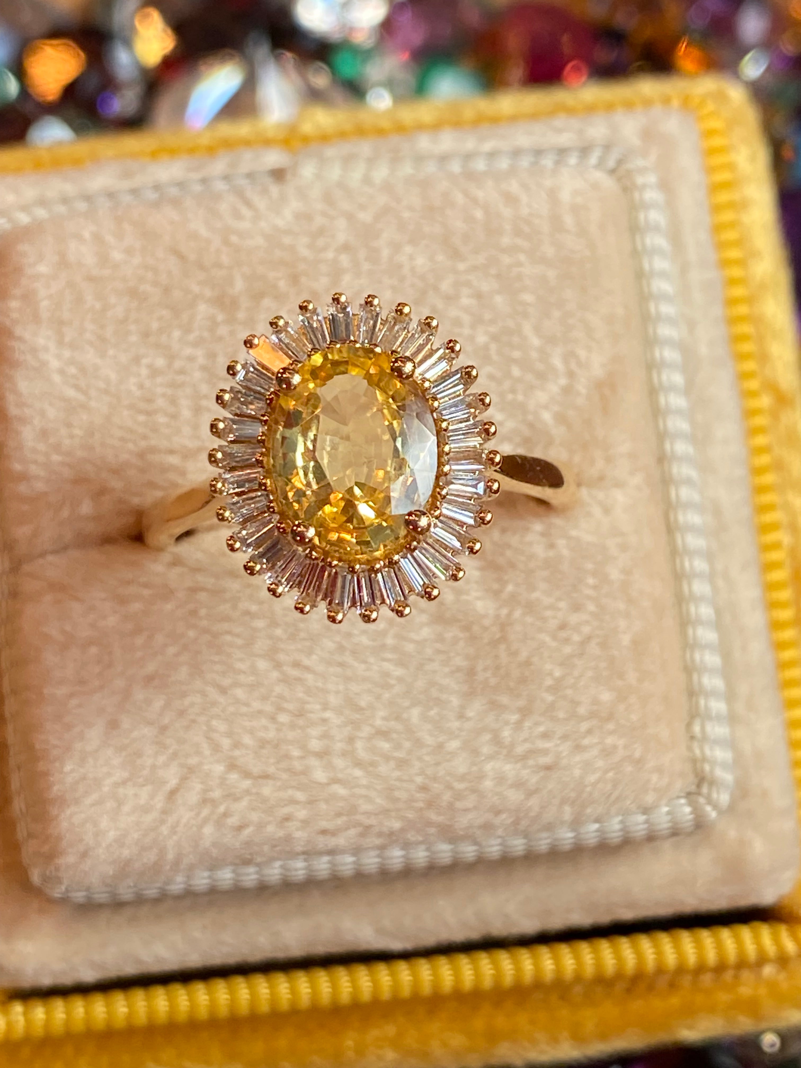 Sunny Starburst Yellow Sapphire in 18ct Yellow Gold Ballerina Halo Ring