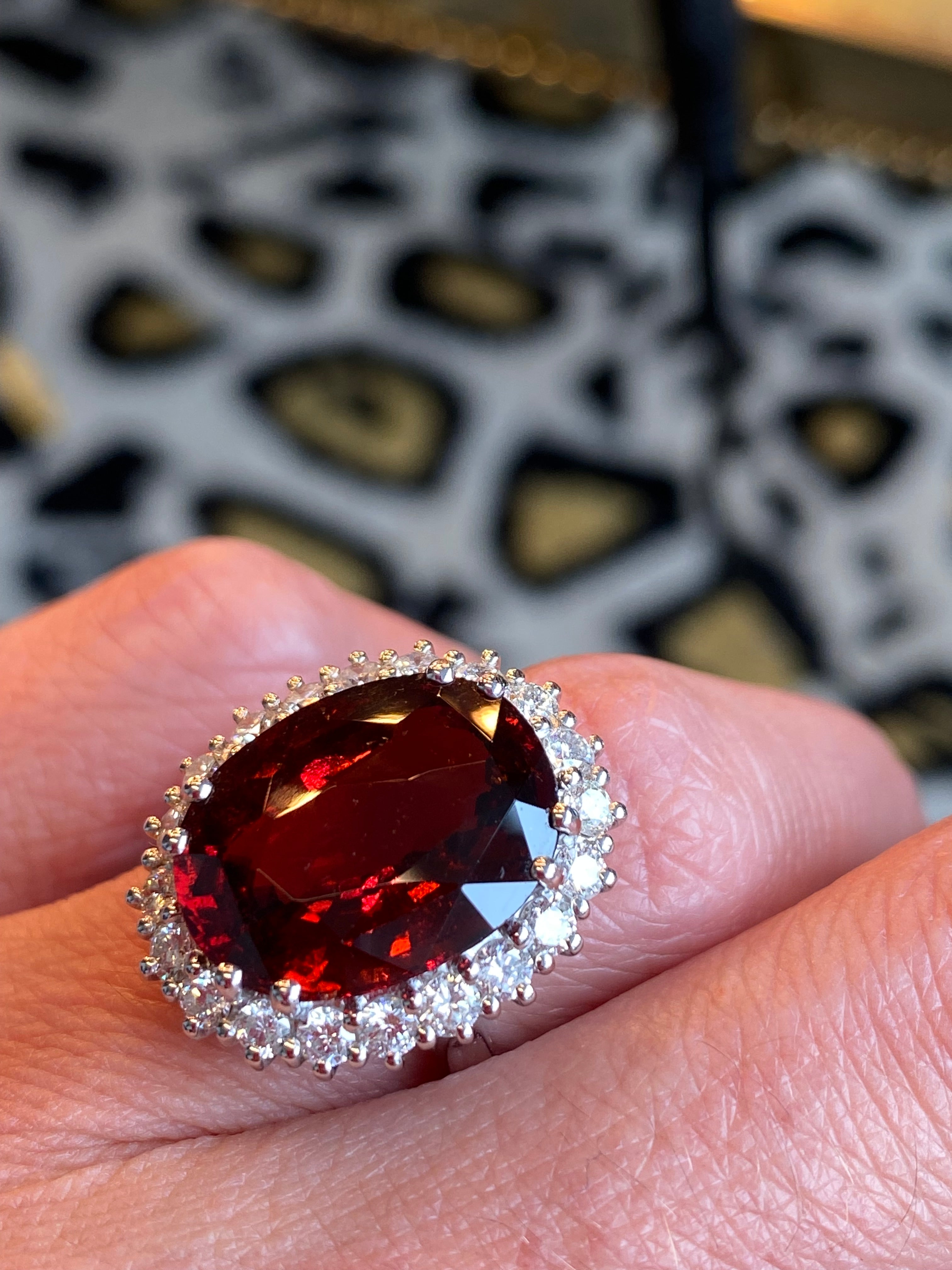 10.41 Carat Hessonite Garnet and Diamond Ring in 18ct White Gold