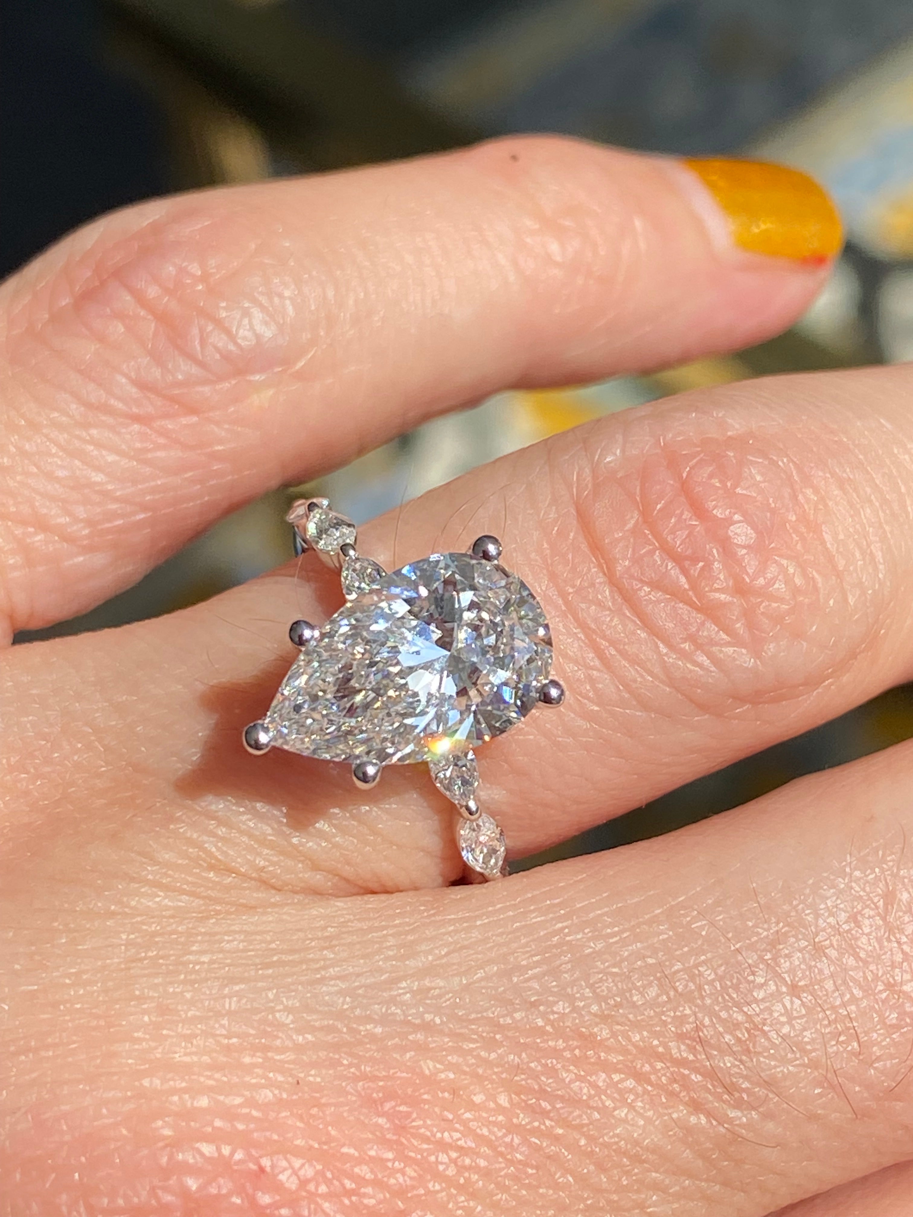 3.05 Carat Pear Cut D Colour Lab Diamond Solitaire Engagement Ring in Platinum