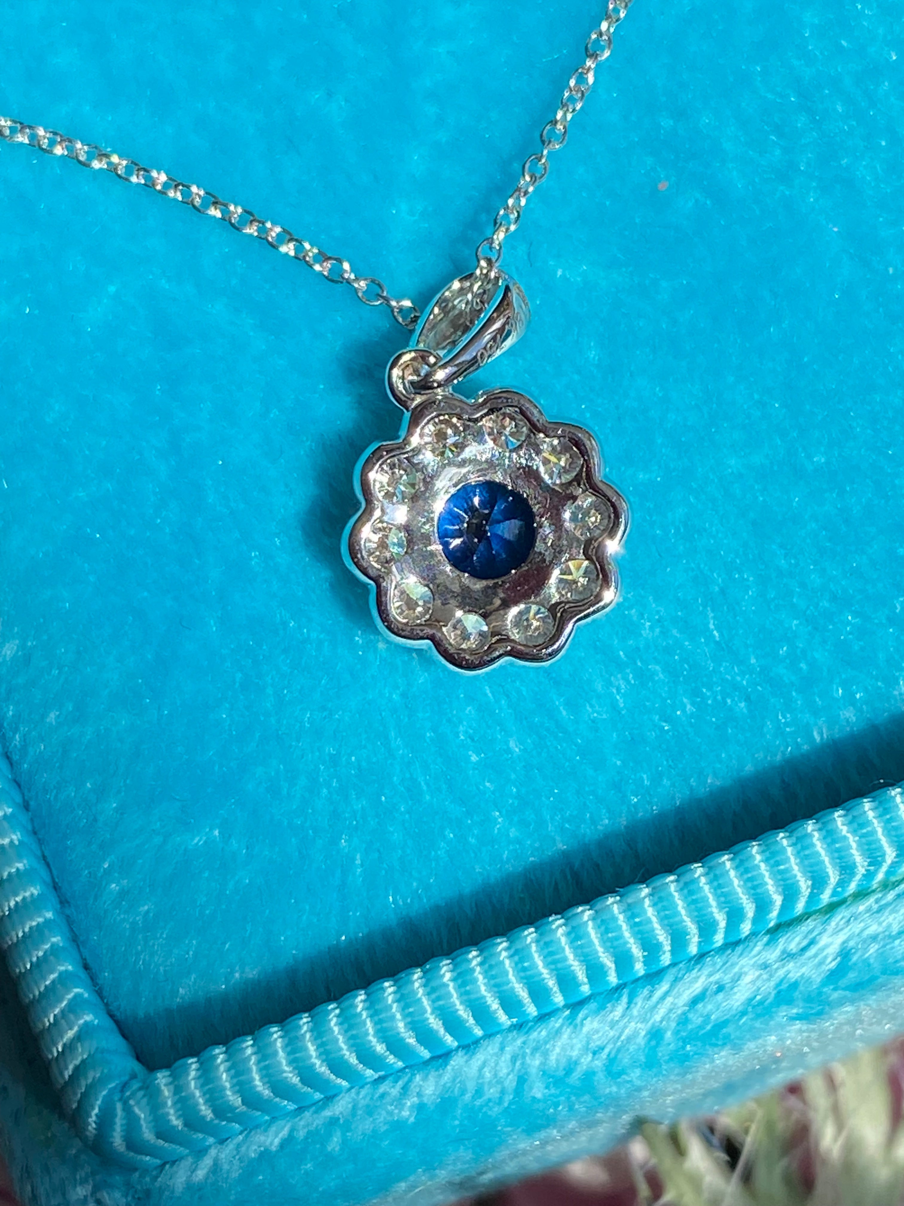 0.86 CTW Sapphire and Natural Diamond Pendant Necklace in 18ct White Gold