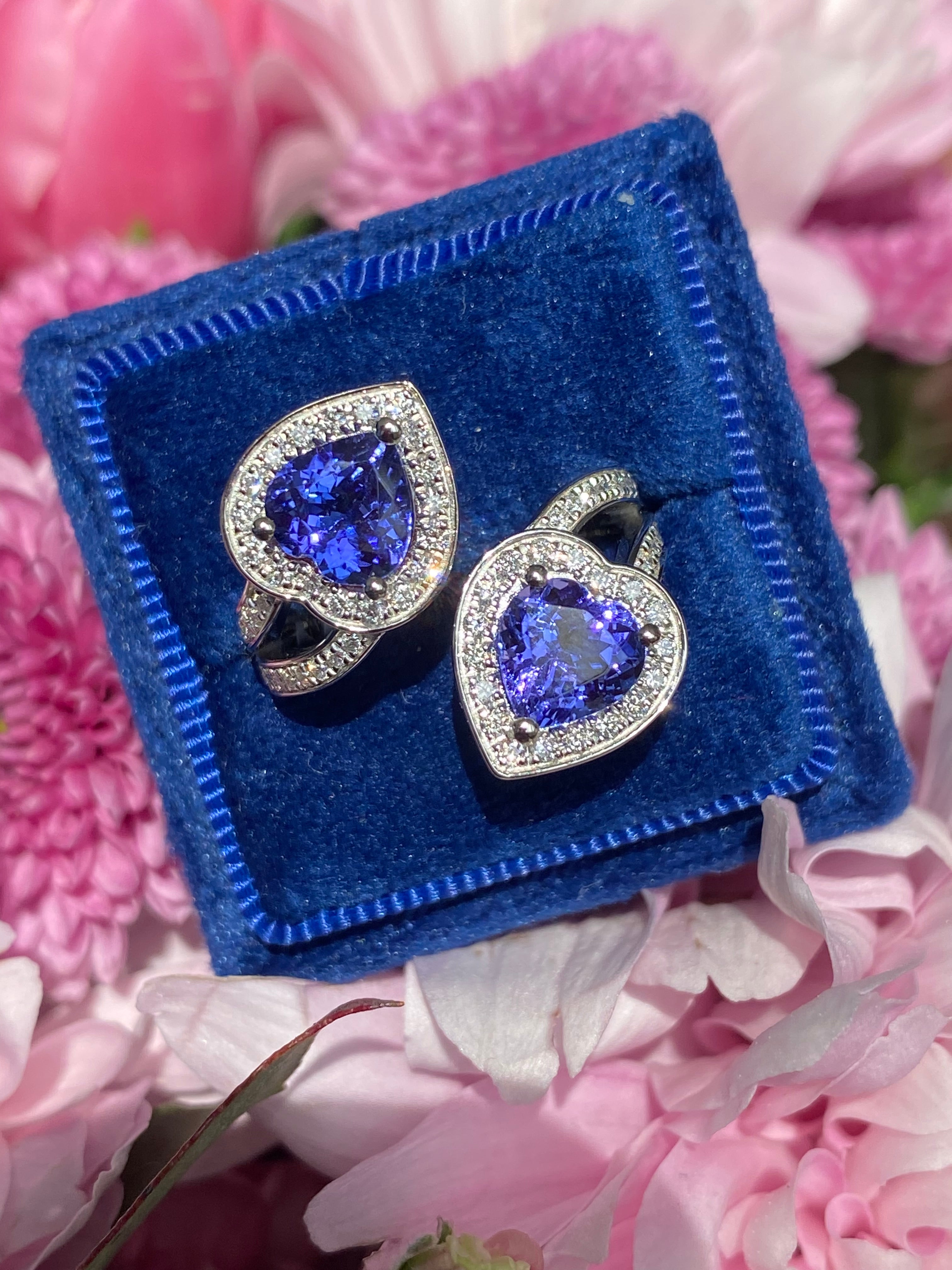 3.24ctw Heart Cut Tanzanite and Natural Diamond Ring in Platinum
