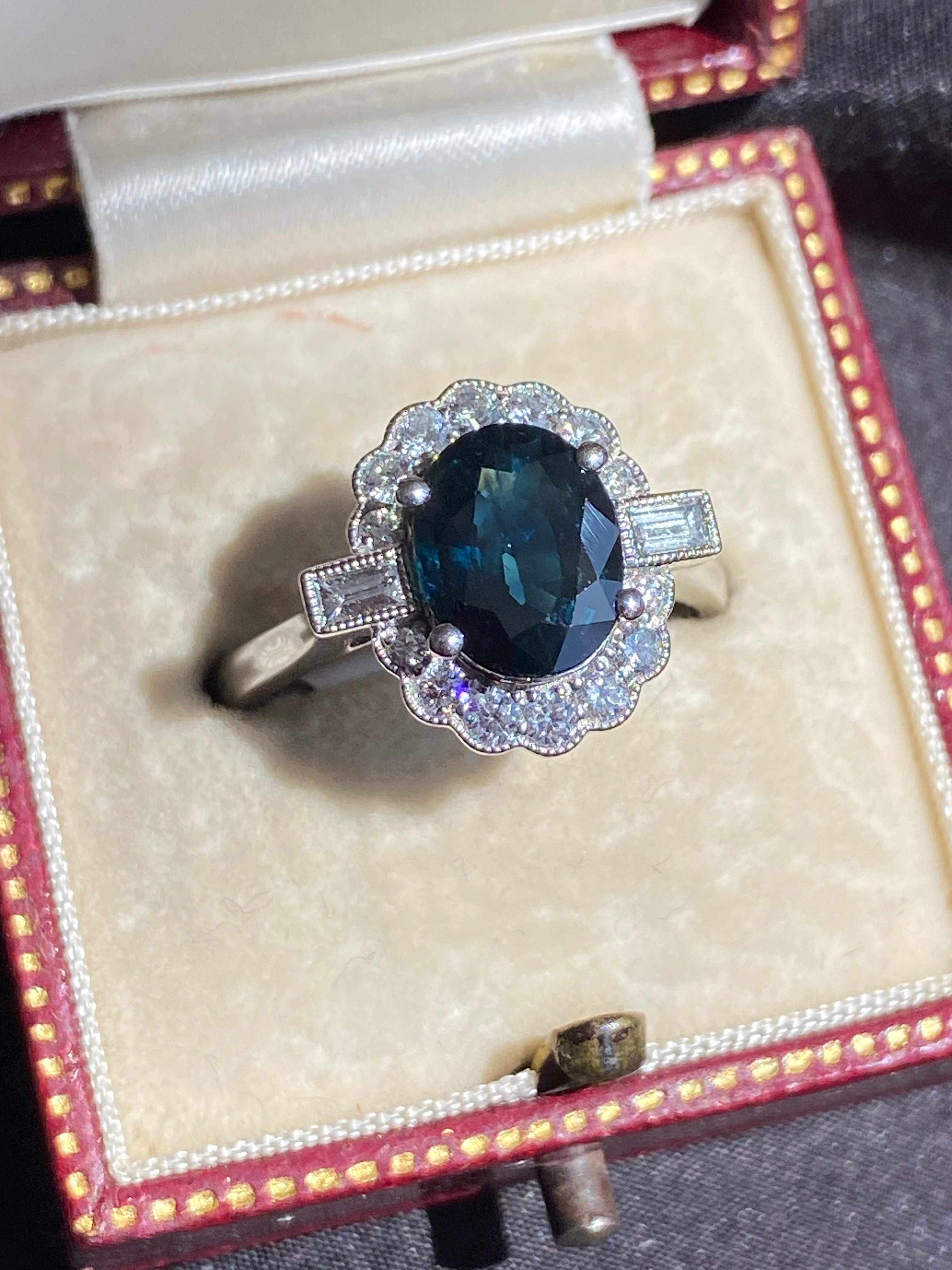 2.66 CTW Teal Sapphire and Natural Diamond Ring in Platinum