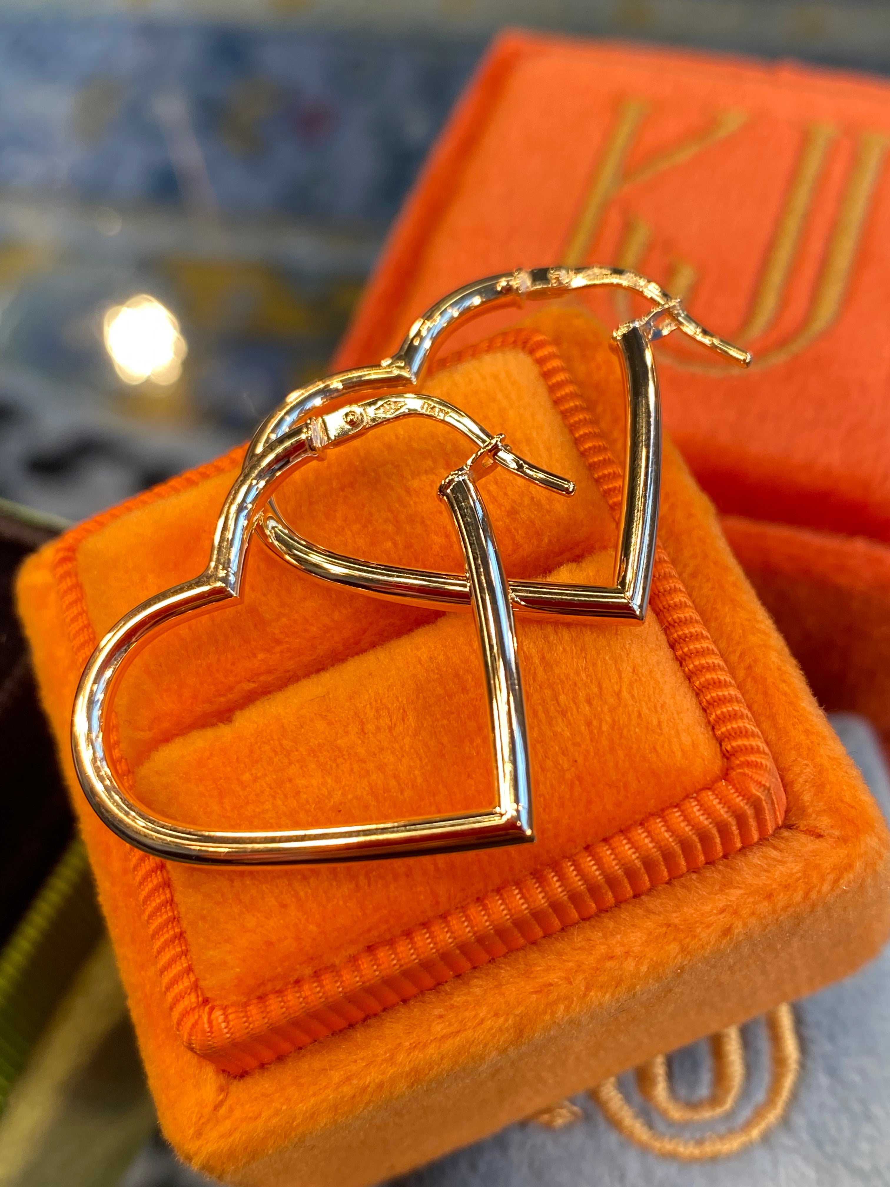 Lovely Heart 24mm Hoop Earrings in 9ct Yellow Gold