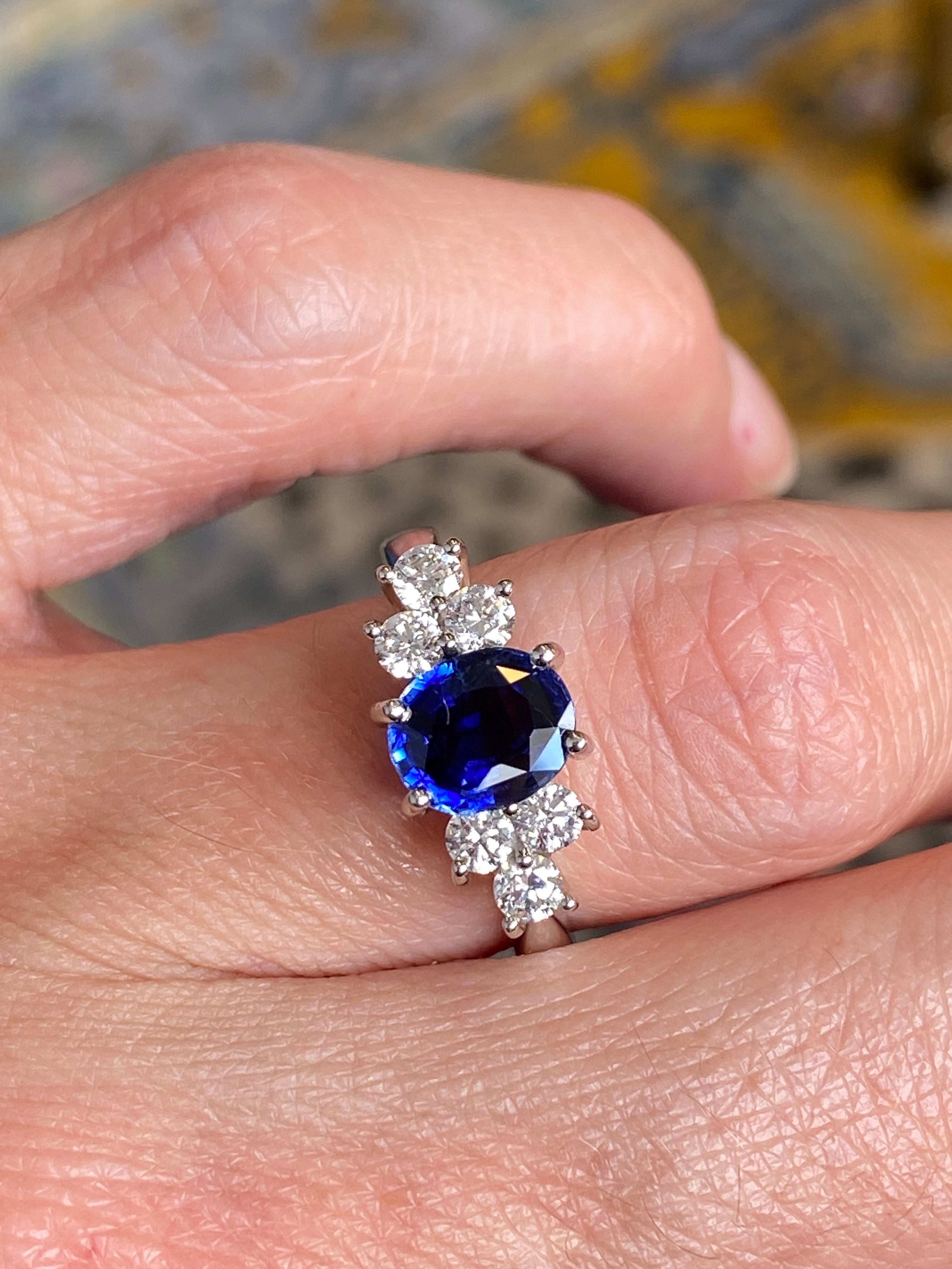 1.92 CTW Blue Ceylon Sapphire and Natural Diamond Trefoil Engagement Ring in Platinum