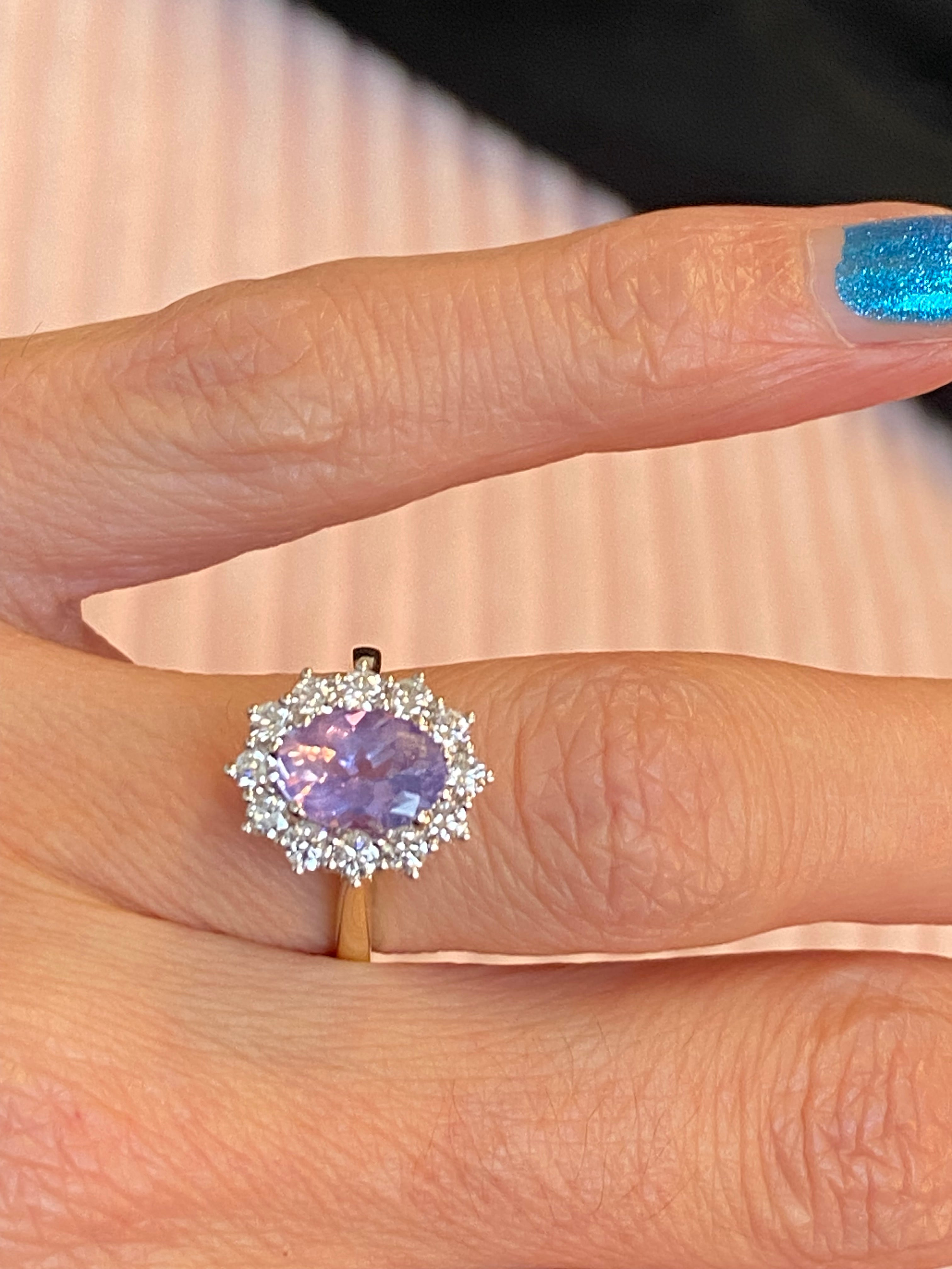 2.43 CTW No Heat Lilac Sapphire and Natural Diamond Ring in Platinum and 18ct Yellow Gold