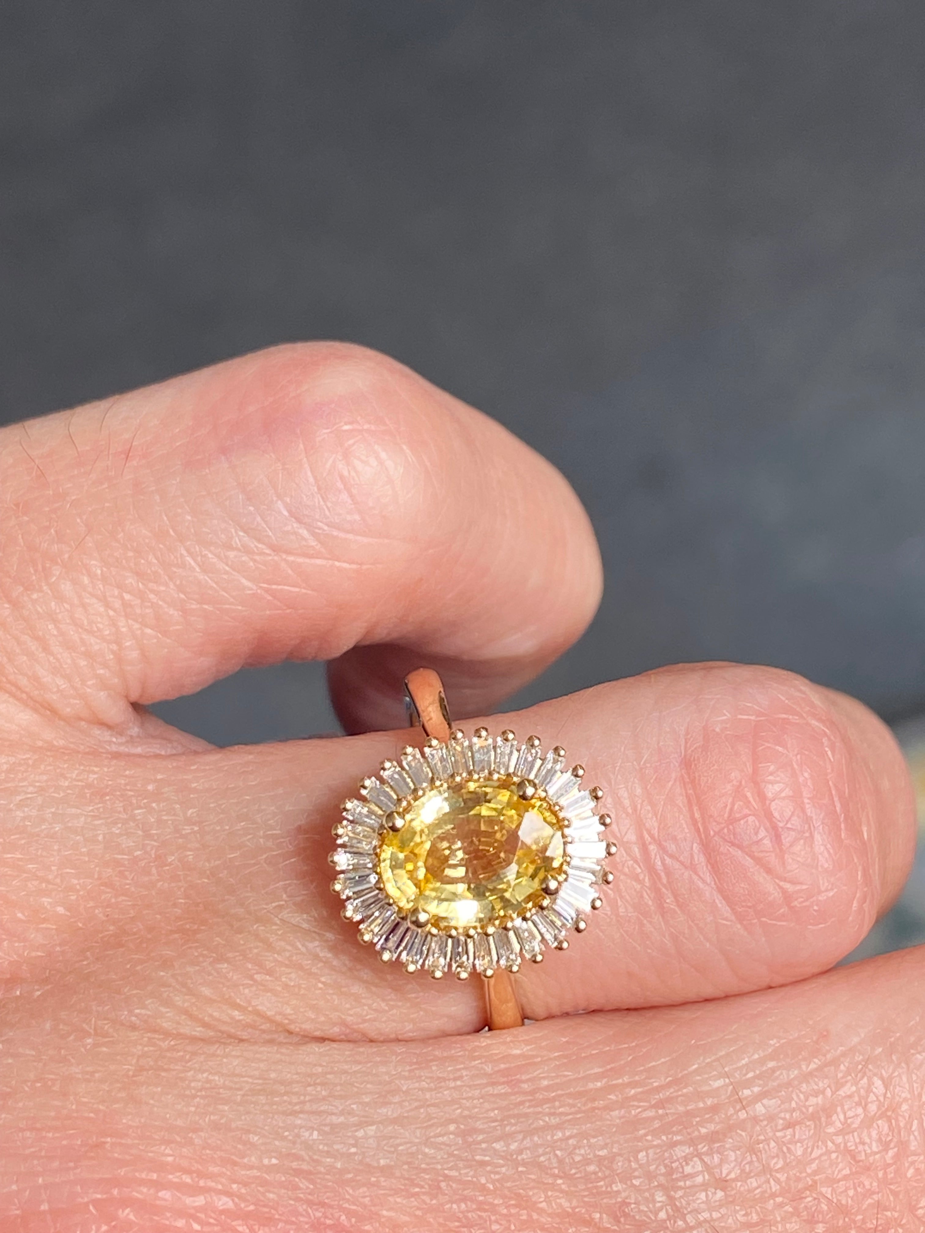 Sunny Starburst Yellow Sapphire in 18ct Yellow Gold Ballerina Halo Ring