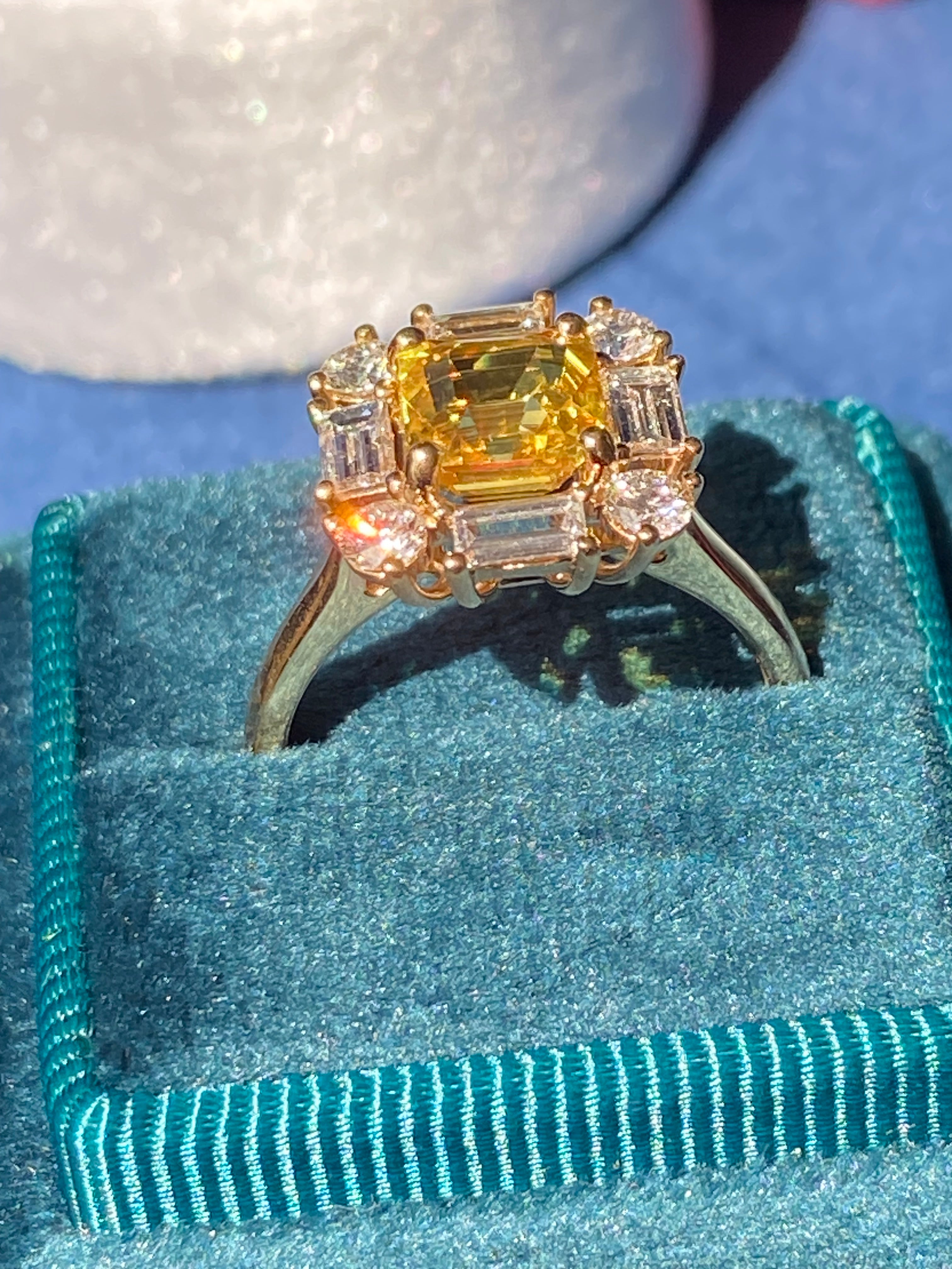 2.26 Carat Yellow Sapphire and 0.92 ctw Natural Diamond Ring in 18ct Yellow Gold