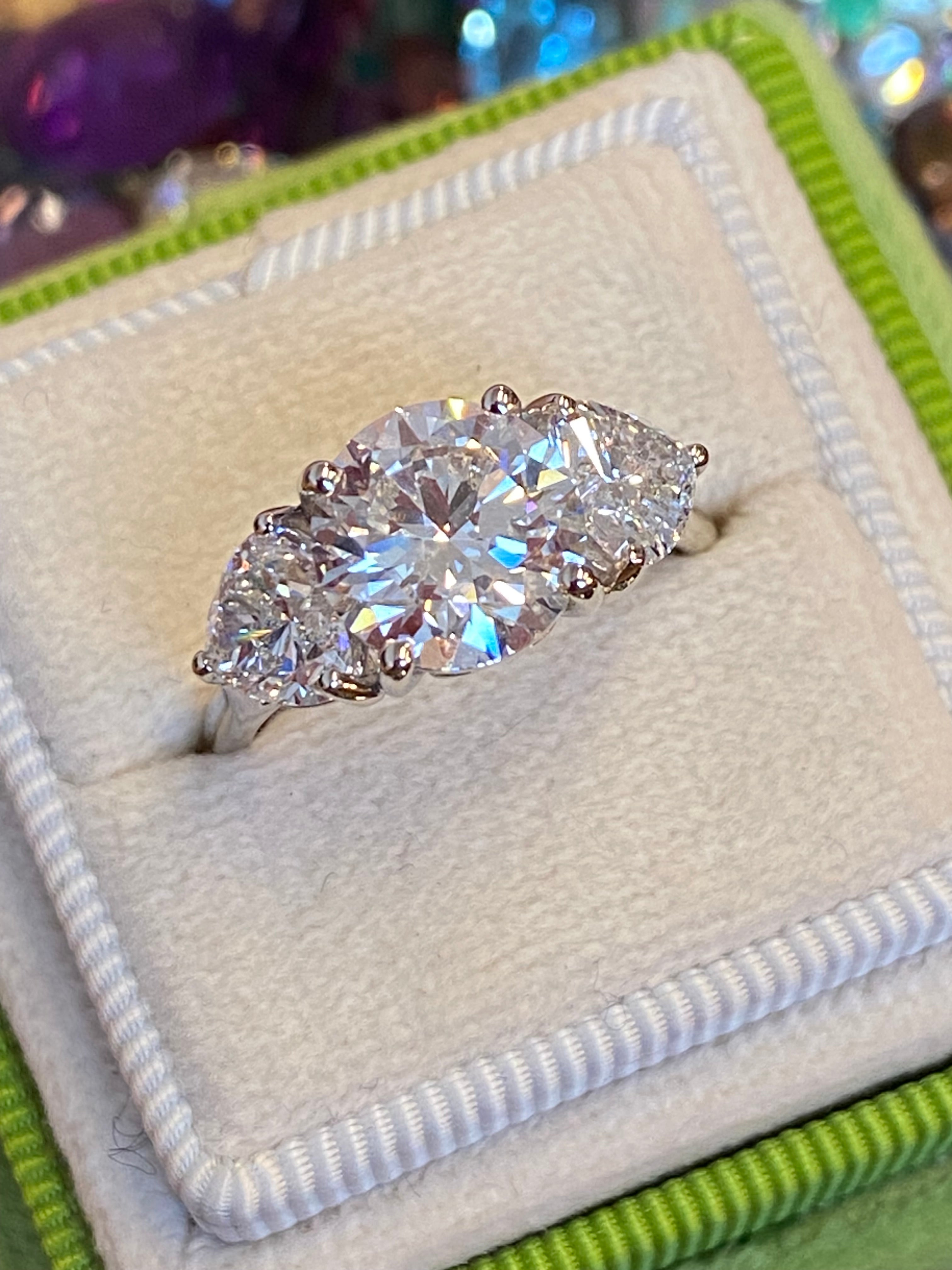 3.80CT + Brilliant Cut Oval and Heart Lab Grown Diamond Three Stone Engagement Ring, D Colour / VS Clarity in Platinum