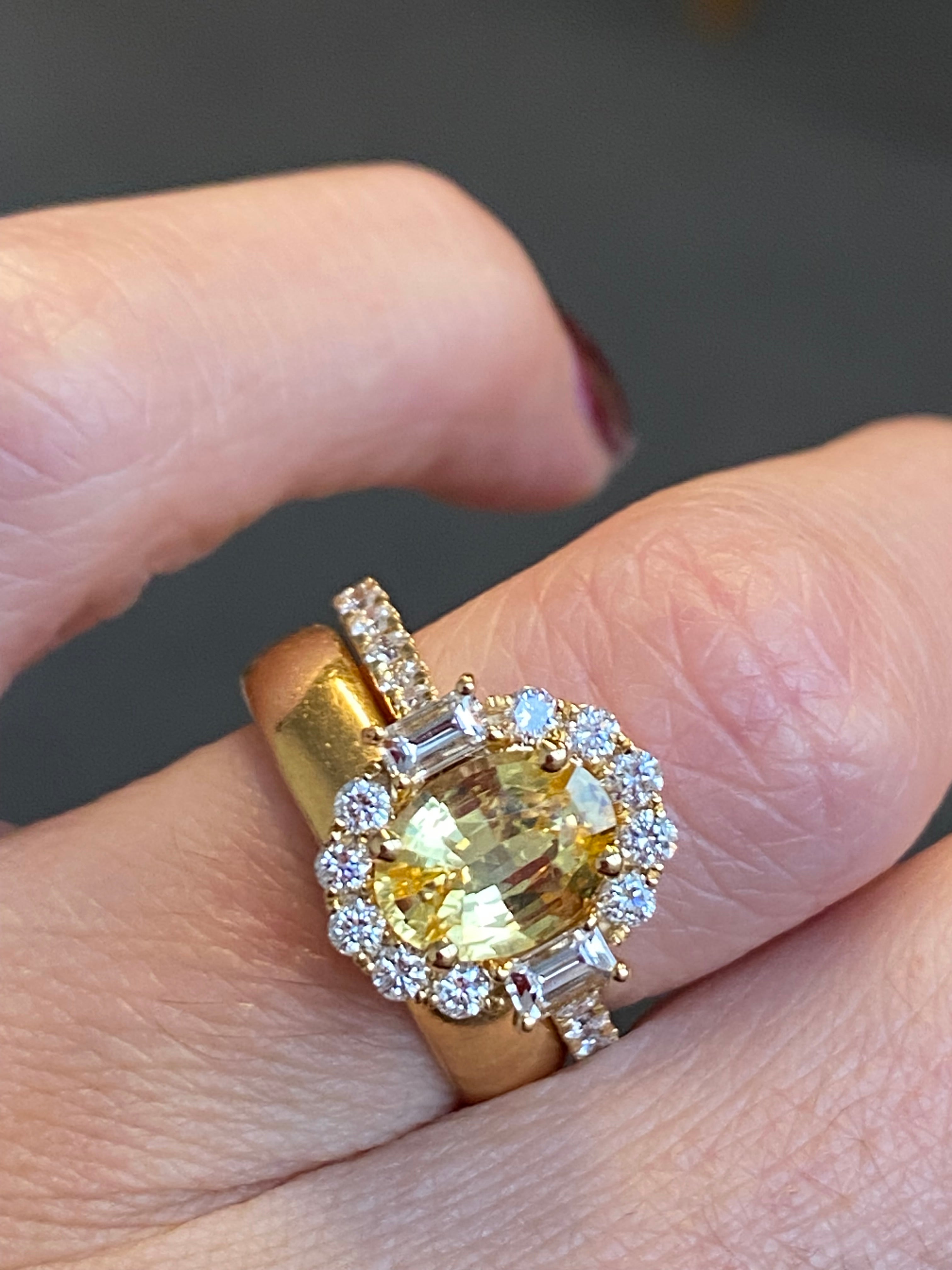 2.44 CTW Yellow Sapphire and Natural Diamond Halo Ring in 18ct Yellow Gold