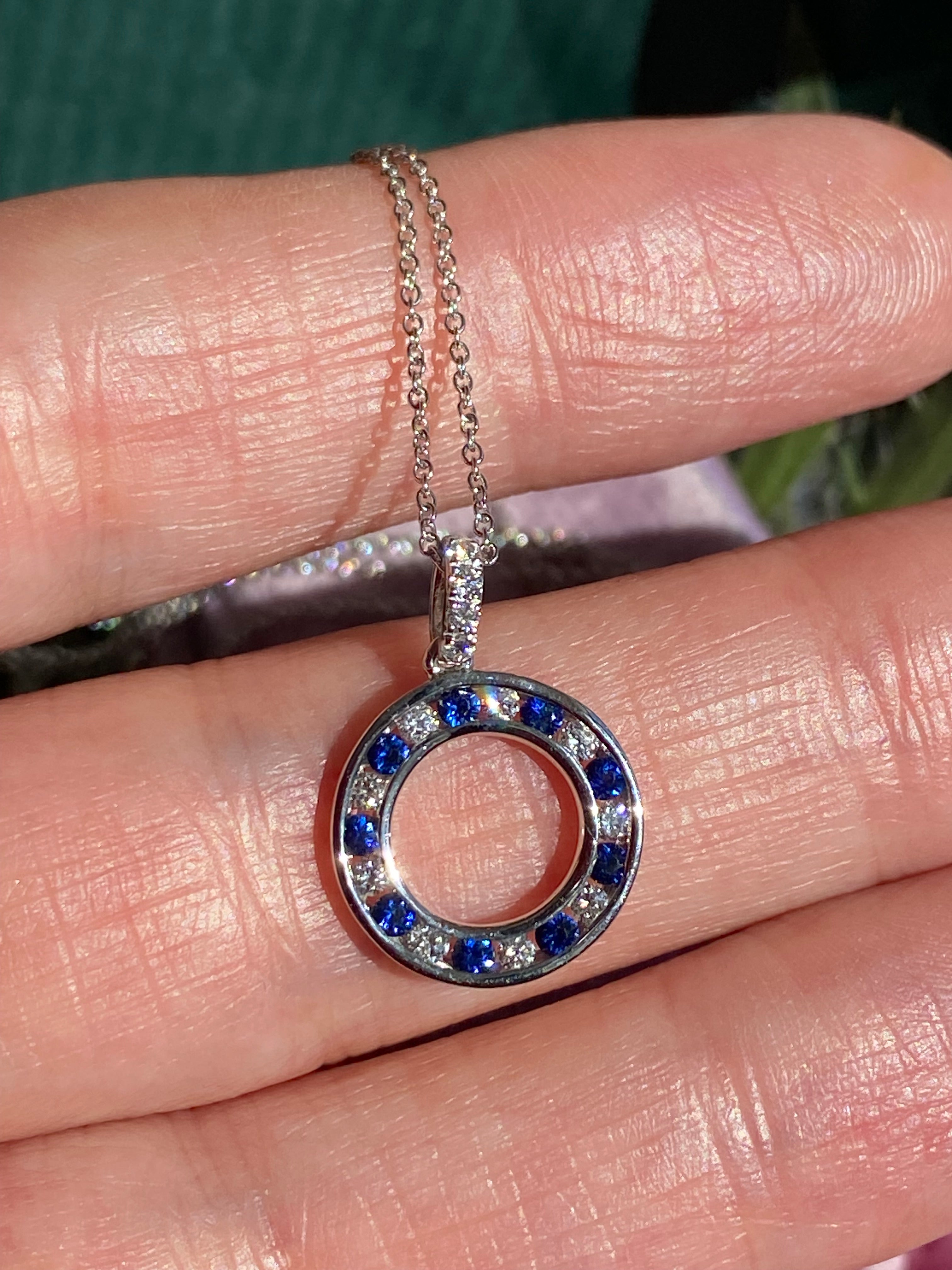 Beautiful Sapphire and Natural Diamond Pendant Necklace in 18ct White Gold