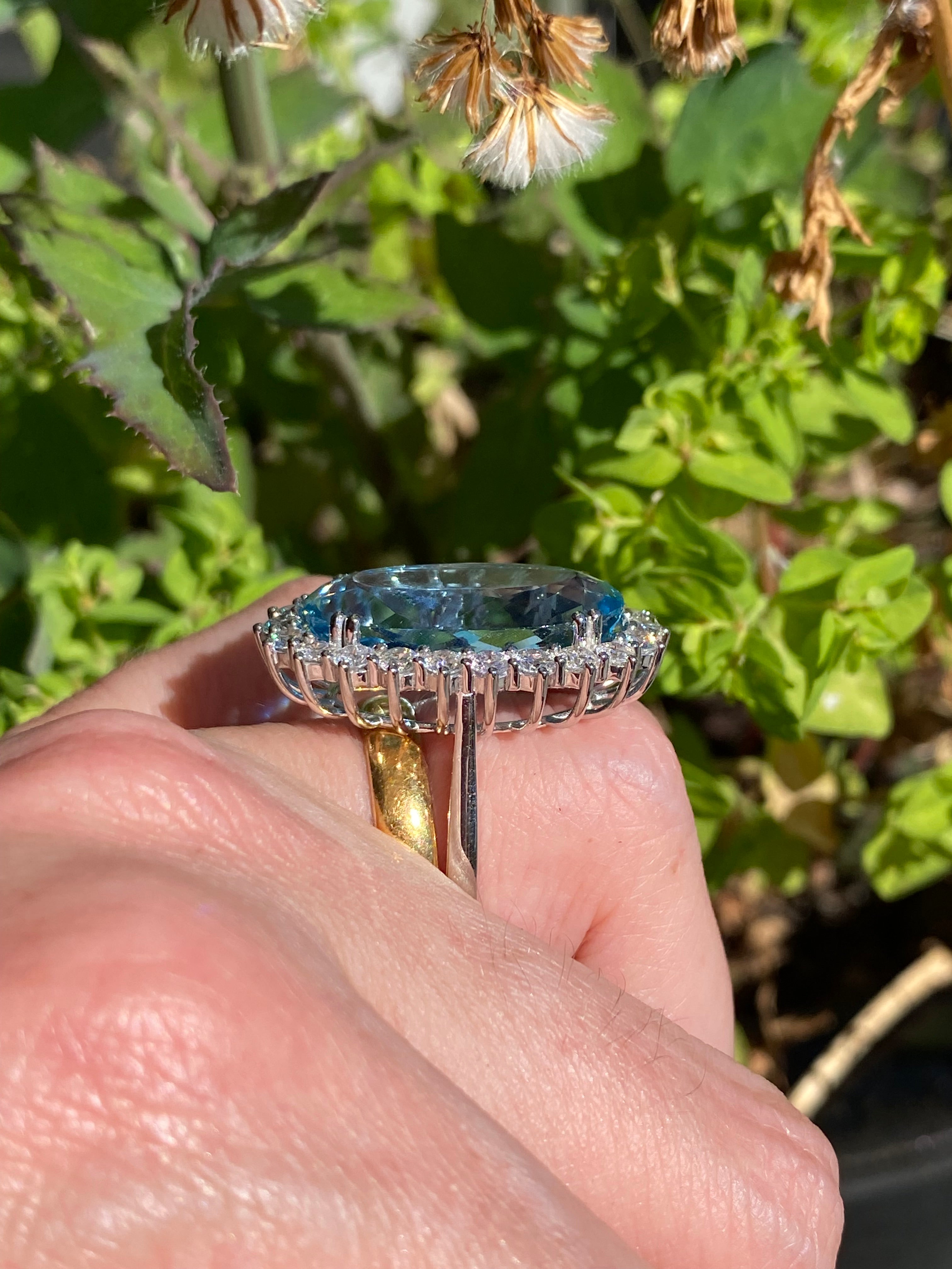 15.48 Carat Certified Santa Maria Aquamarine and 1.87ctw Natural Diamond Halo Ring in Platinum