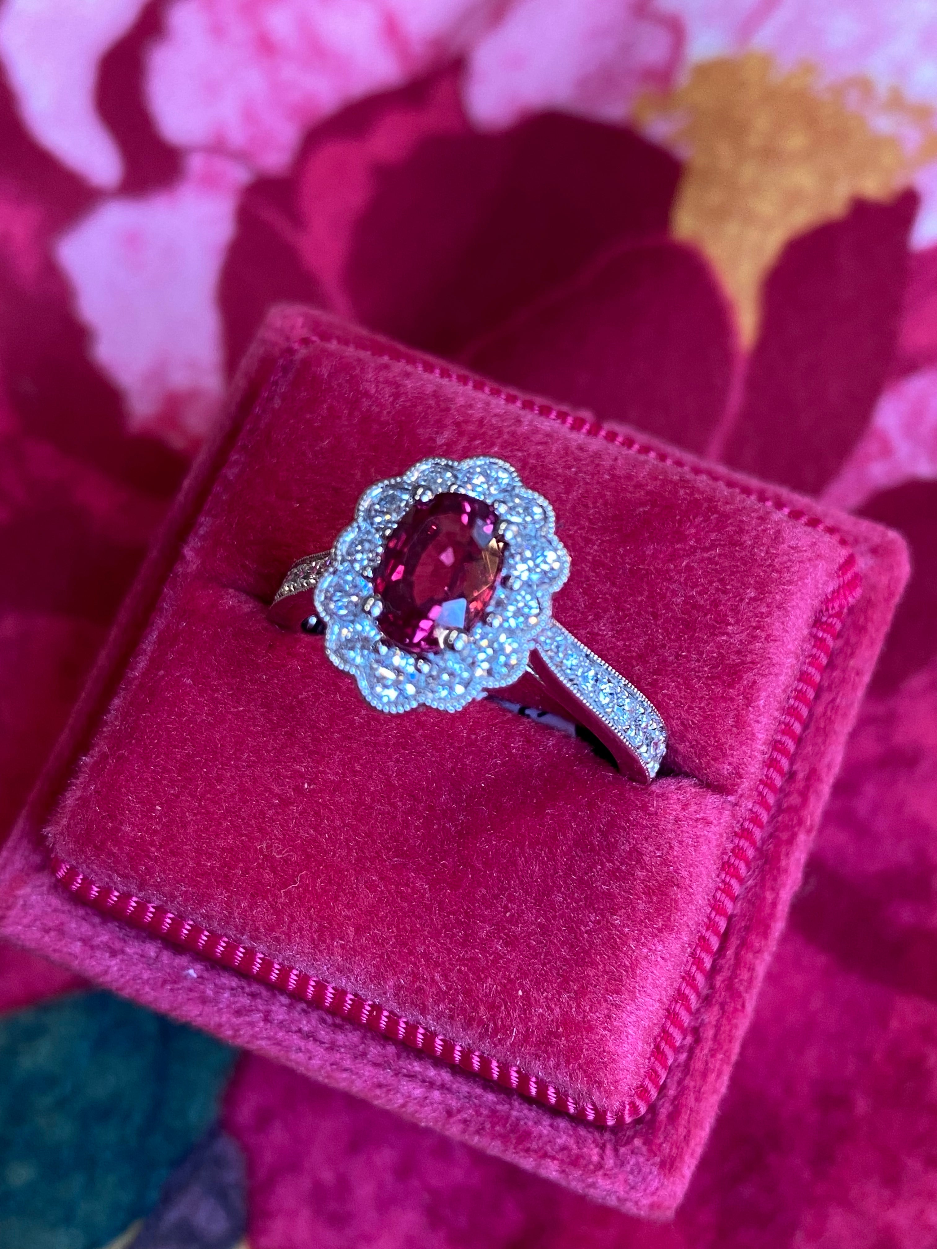 1.92ctw Oval-Cut Ruby and Natural Diamond Halo Ring in Platinum