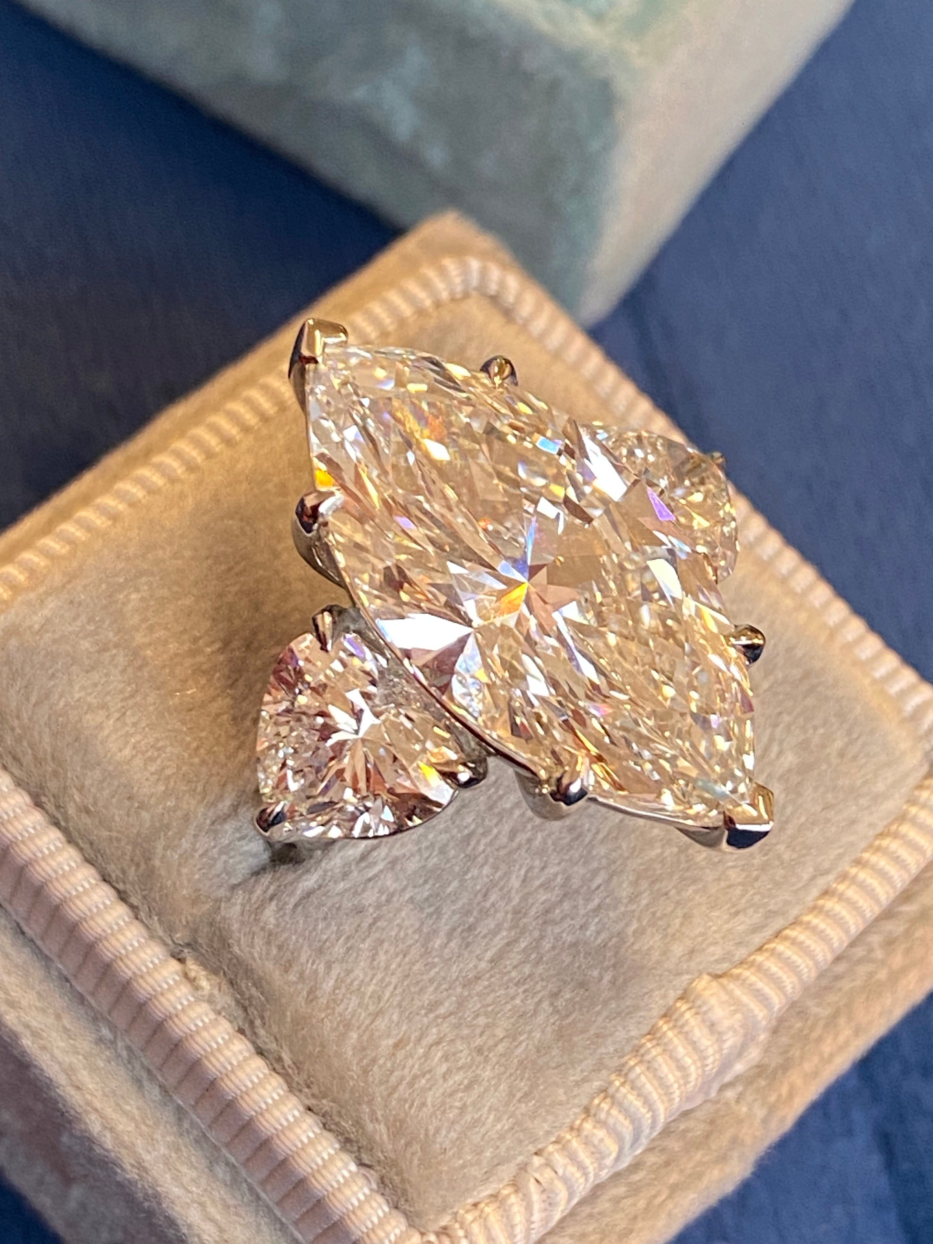 10.00 Carat Marquise Cut + 3.00CTW Heart Cut Lab Diamond Engagement Ring in Platinum