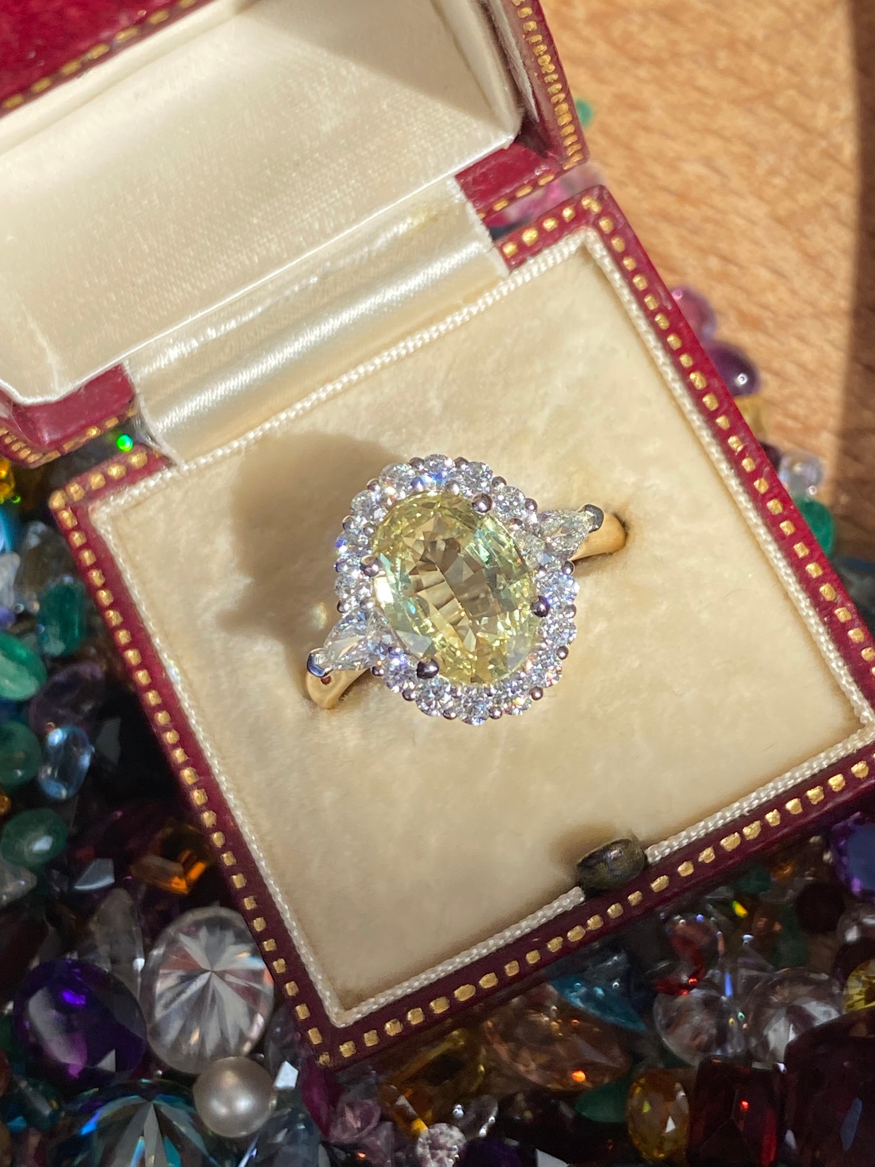 3.73 CTW Yellow Sapphire and Natural Diamond Ring in Platinum and 18ct Yellow Gold