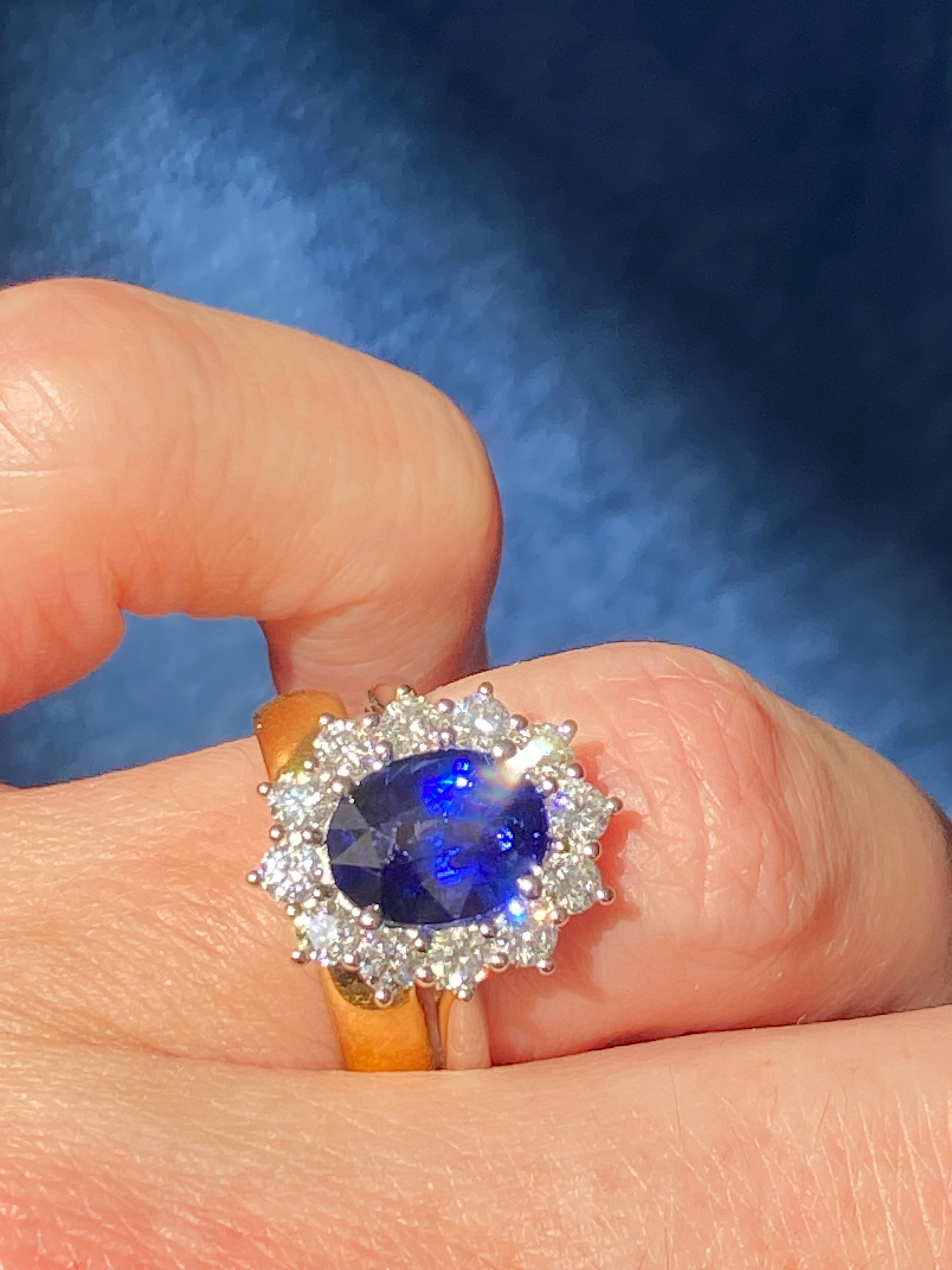 3.17 Carat Blue Ceylon Sapphire and 0.87 CTW Natural Diamond Halo Ring in Platinum