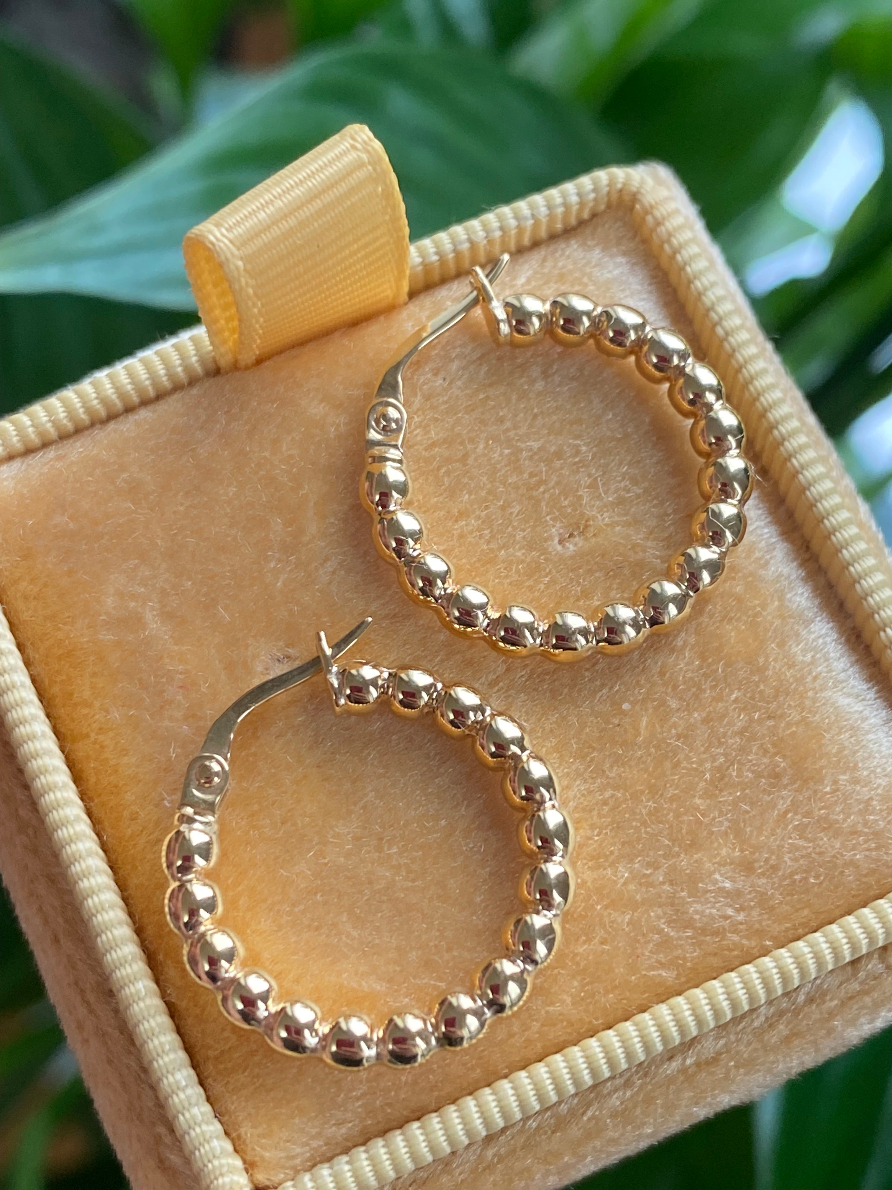 Beautiful Beaded Ball Hoop Earrings in 9ct Yellow Gold