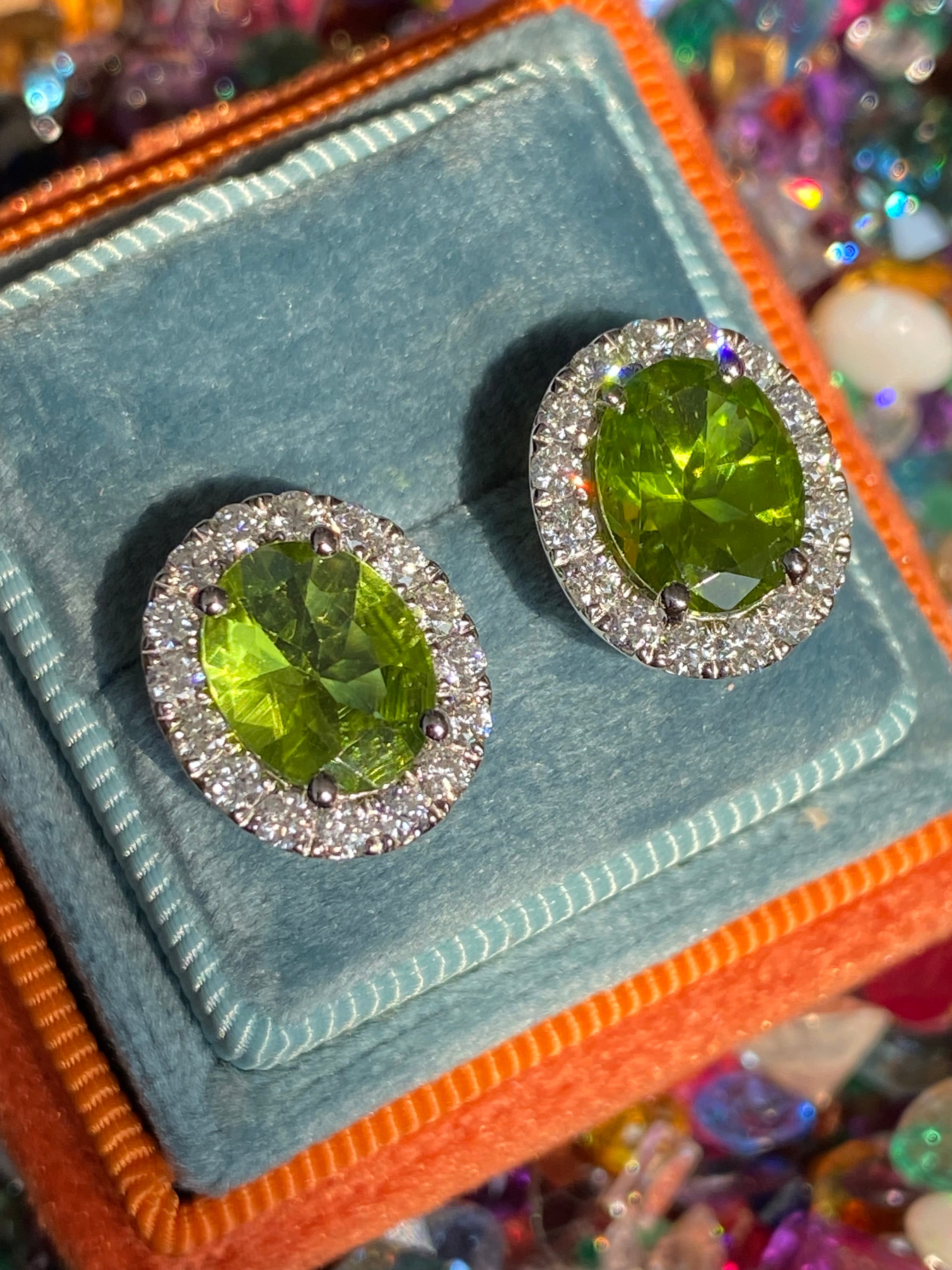 5.63 CTW Peridot and Natural Diamond Stud Earrings in 9ct White Gold