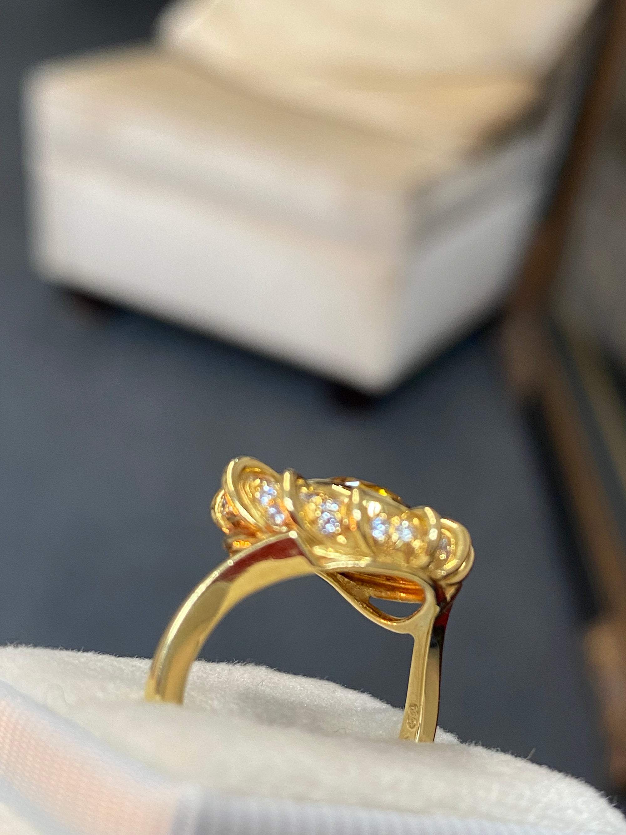 Vintage Yellow Sapphire and Natural Diamond Halo Ring in 18ct Yellow Gold