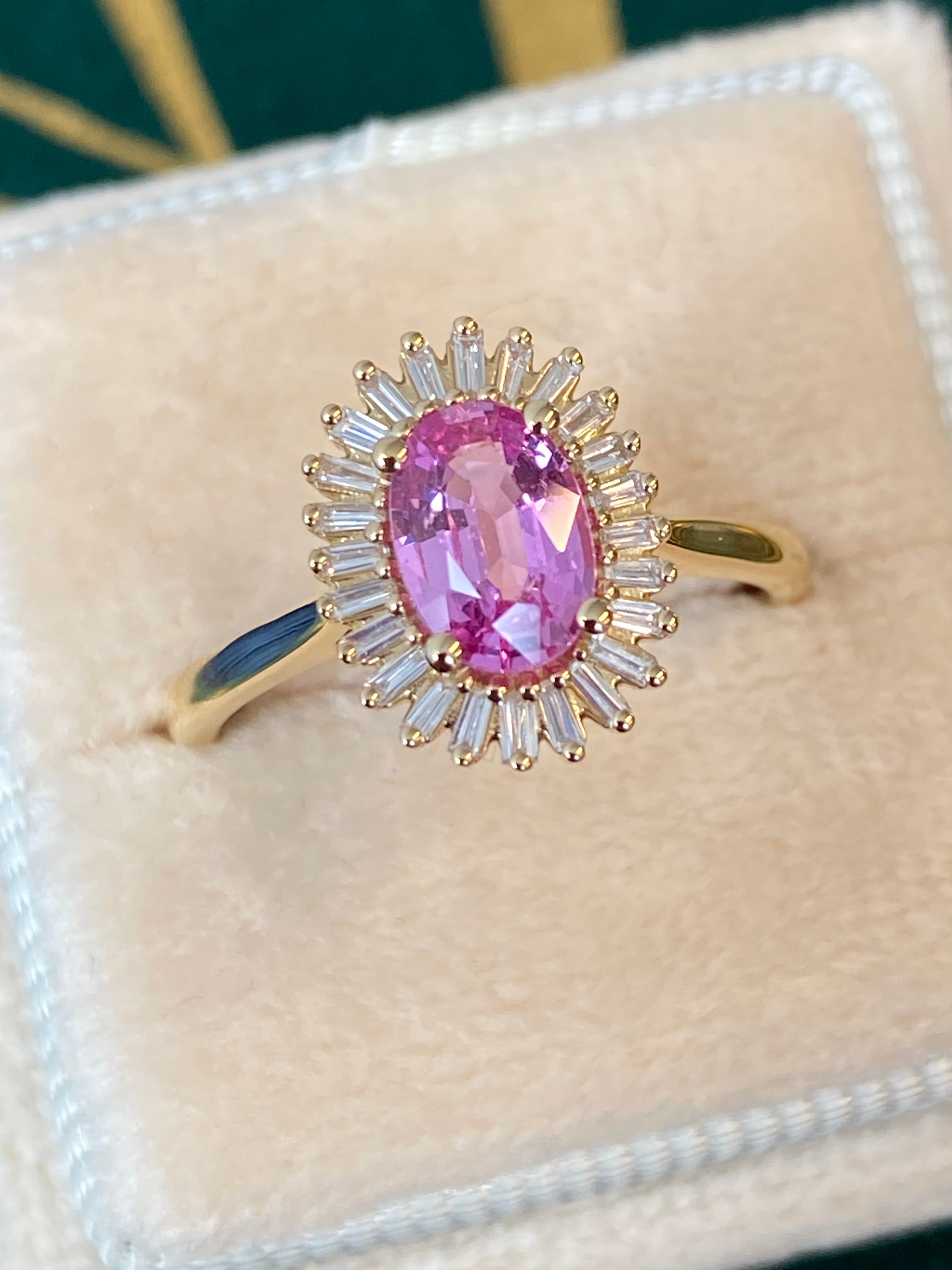 Starburst Pink Sapphire and Natural Diamond Ballerina Ring in 18ct Yellow Gold
