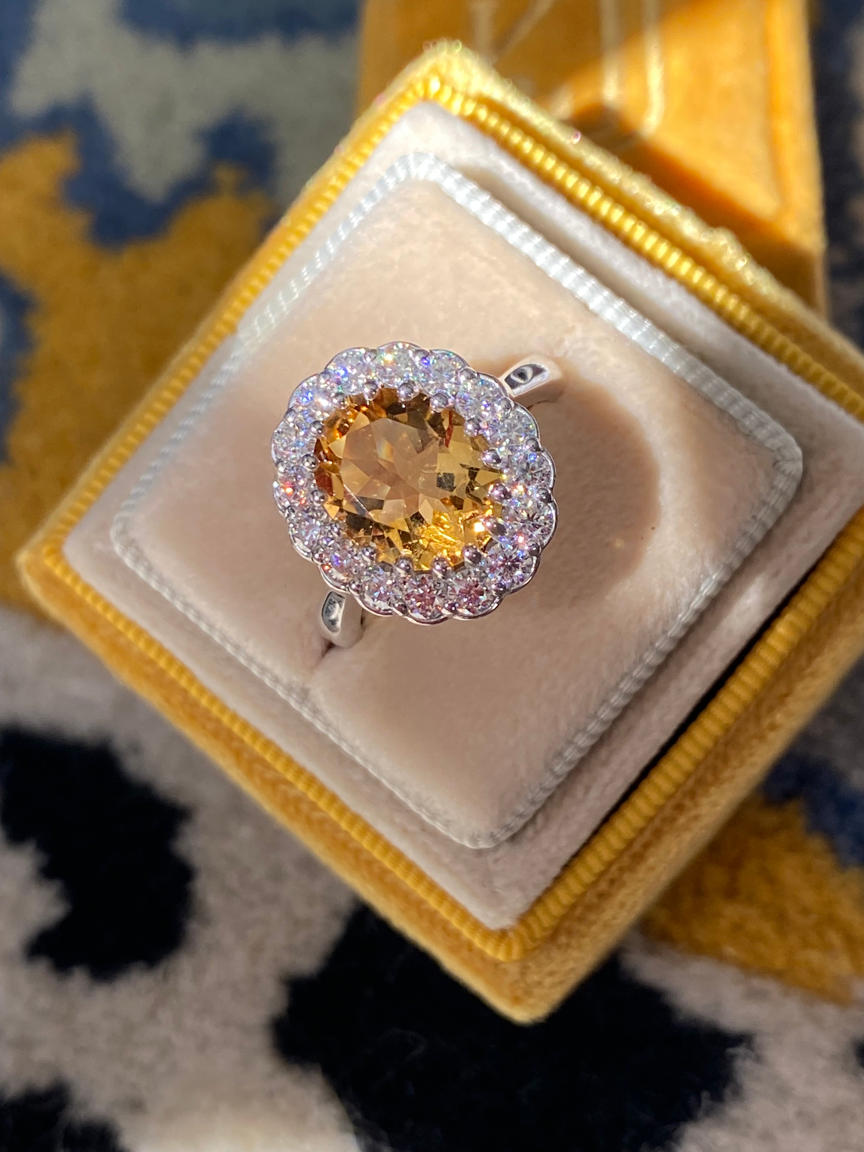 5.50 CTW Oval Cut Citrine and Moissanite Halo Cocktail Ring