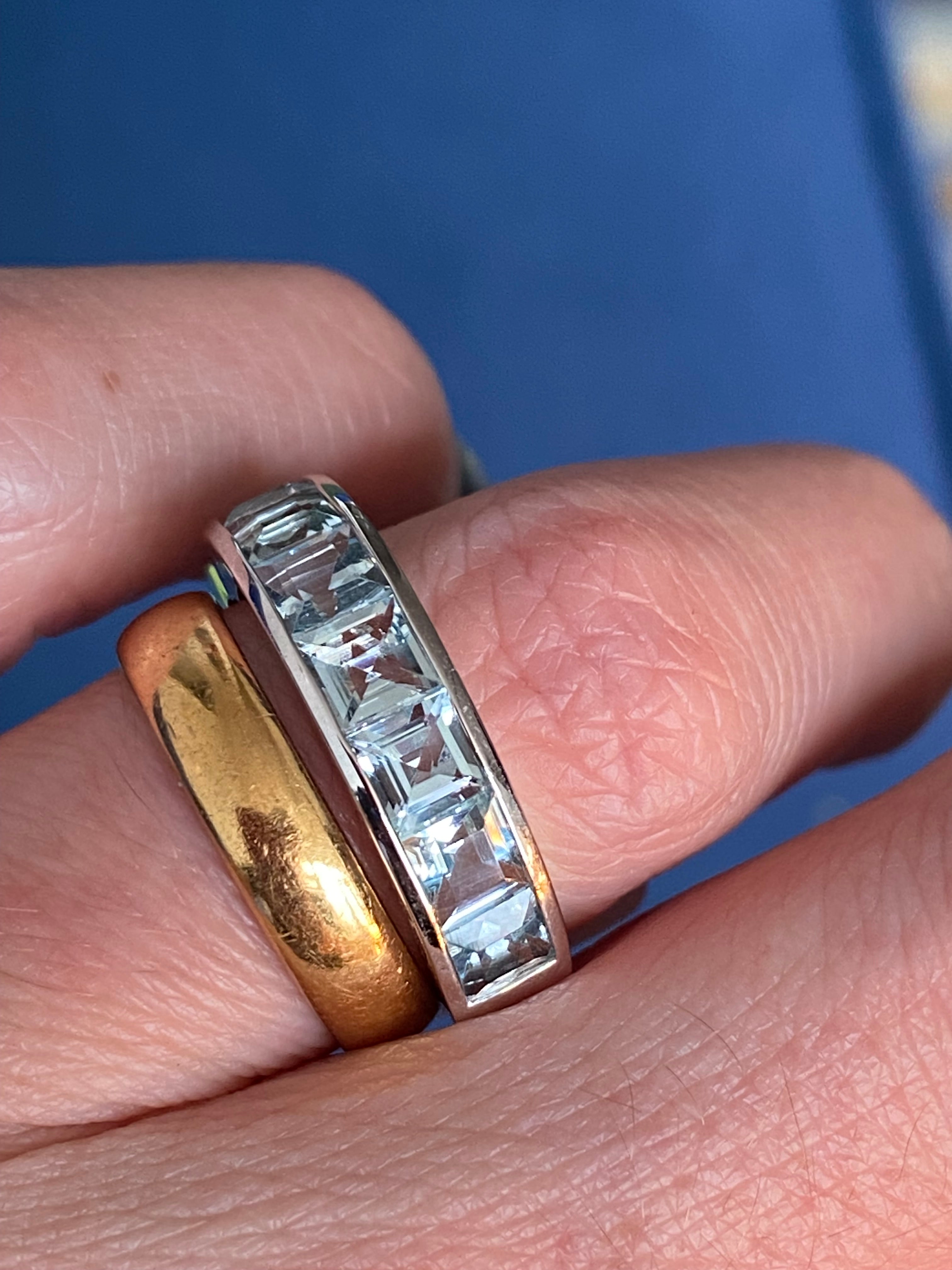 Stunning 2.33 CTW Aquamarine Eternity Ring in 9ct White Gold