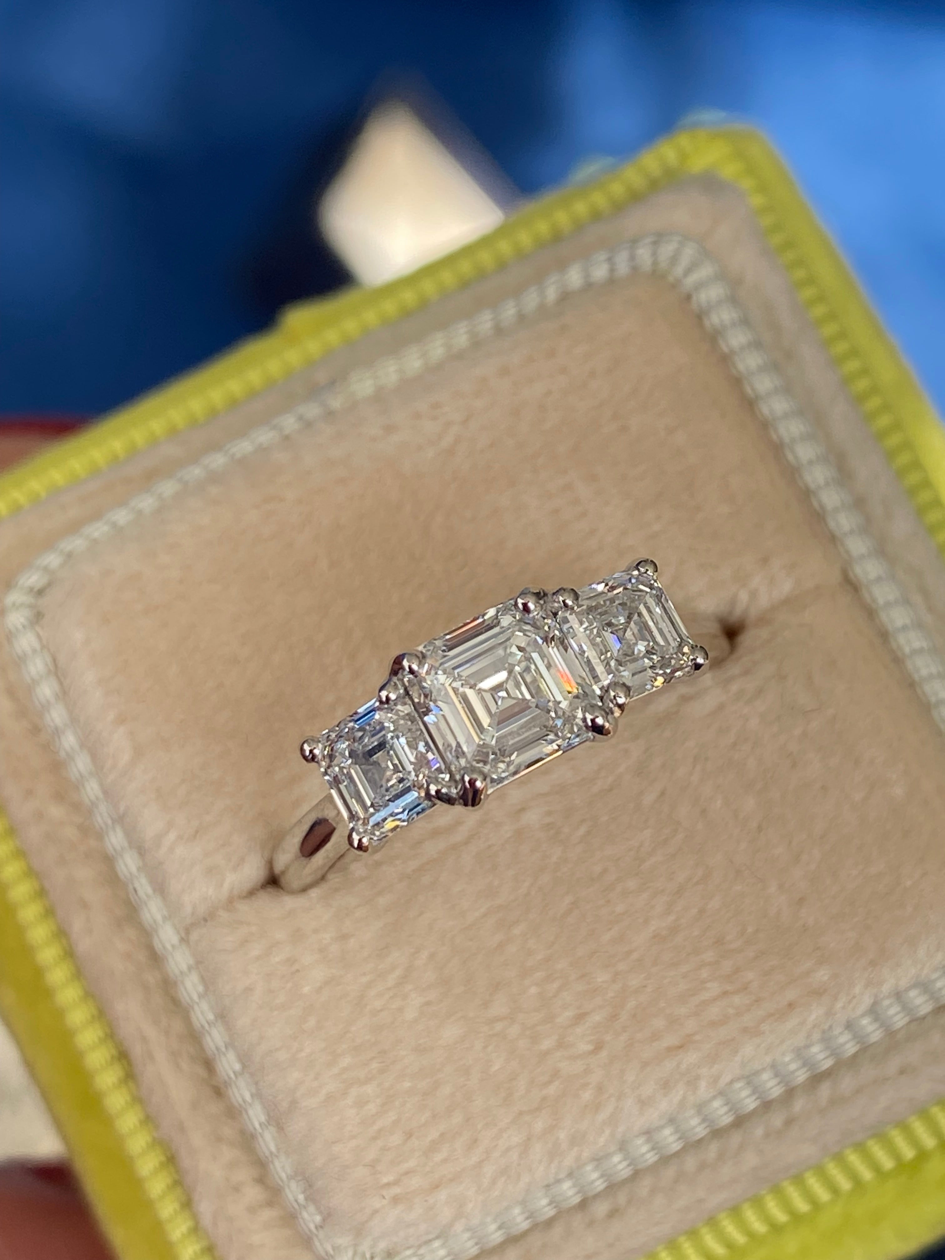Heritage 2.00 CT + Asscher Cut Lab Grown Diamond Three Stone Trilogy Engagement Ring, at Least F Colour / VVS Clarity