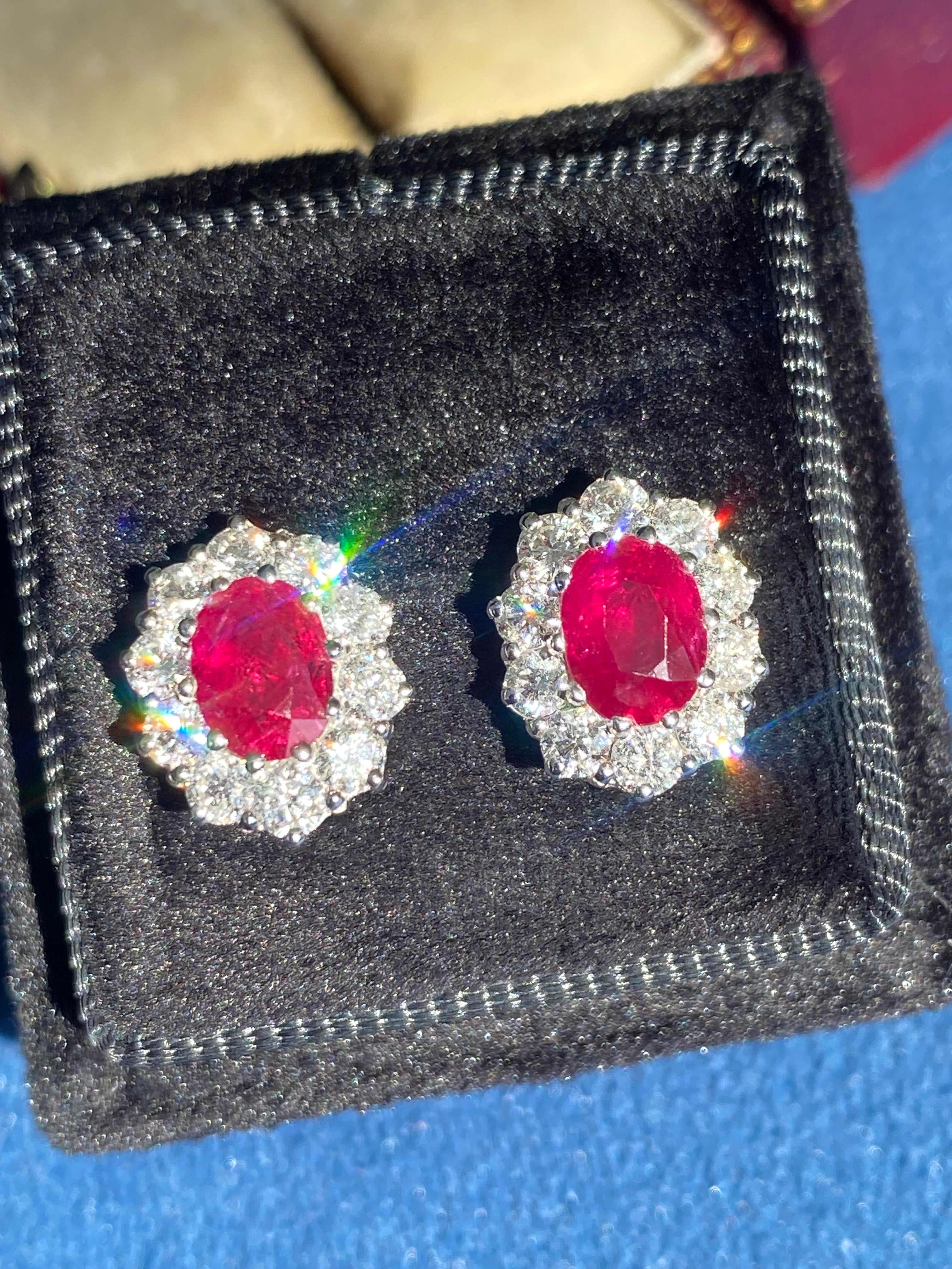 3.37 CTW Ruby and Natural Diamond Stud Earrings in 18ct White Gold