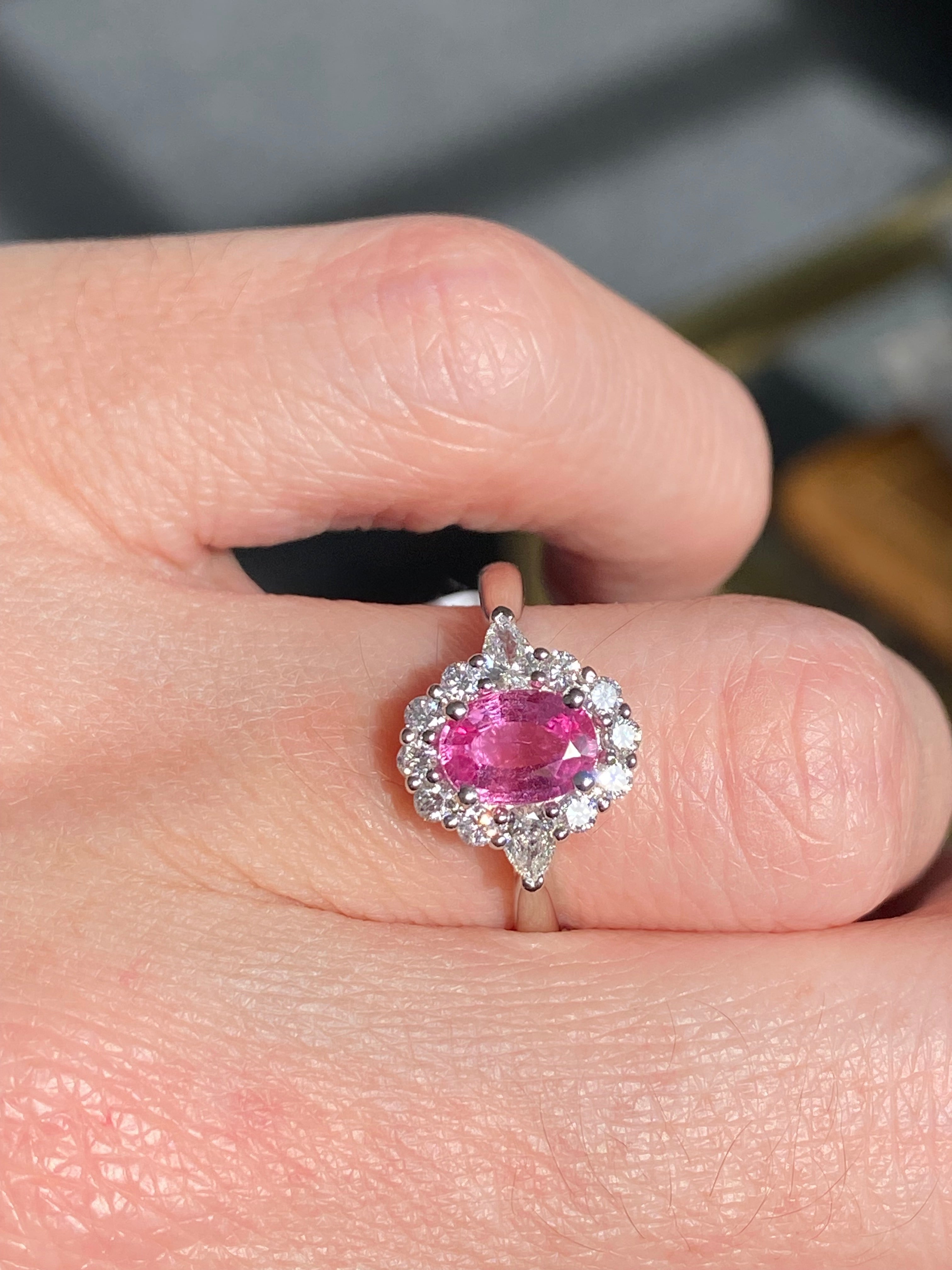 1.46 CTW Pink Sapphire and Natural Diamond Ring in Platinum