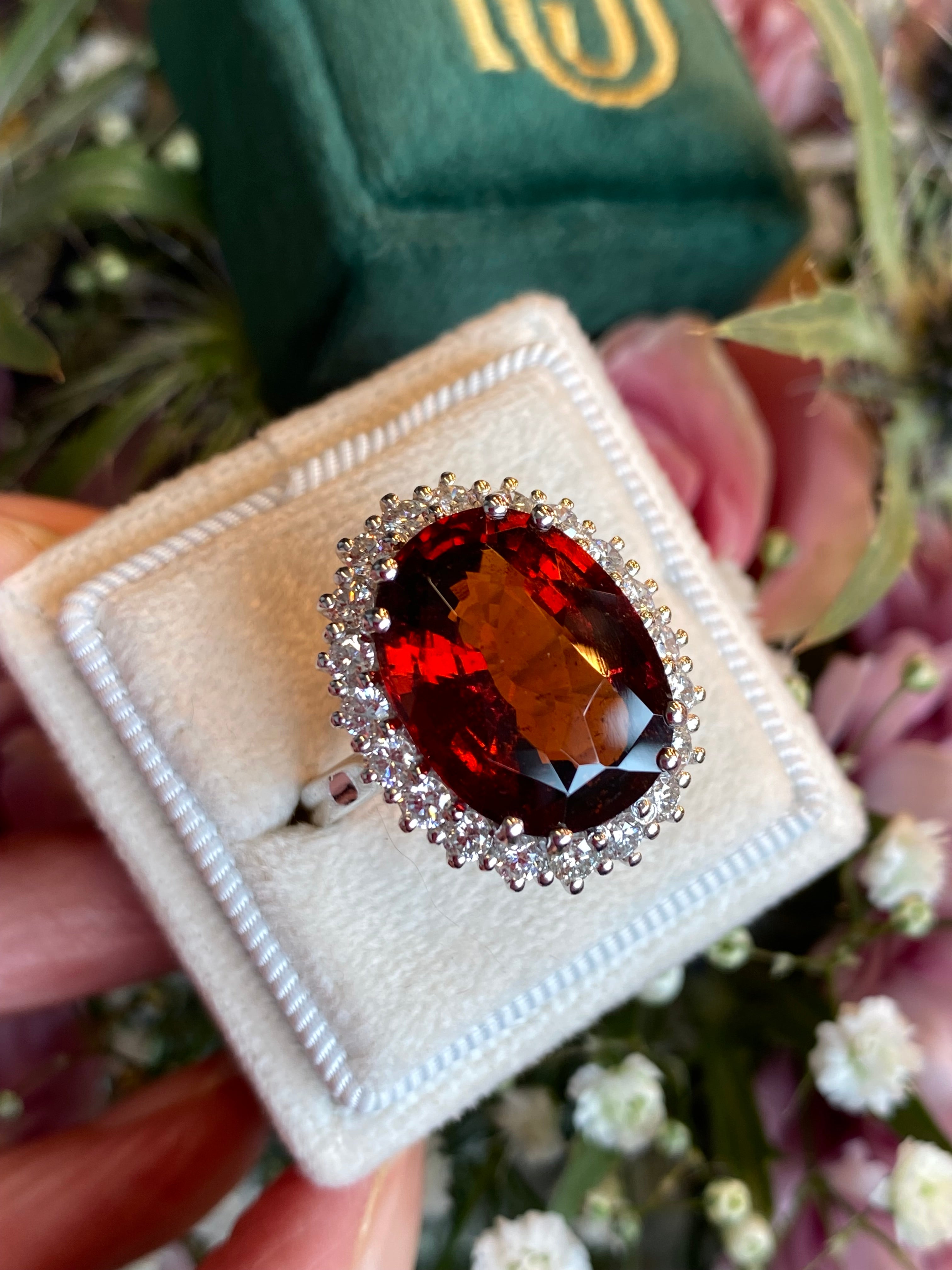 10.41 Carat Hessonite Garnet and Diamond Ring in 18ct White Gold