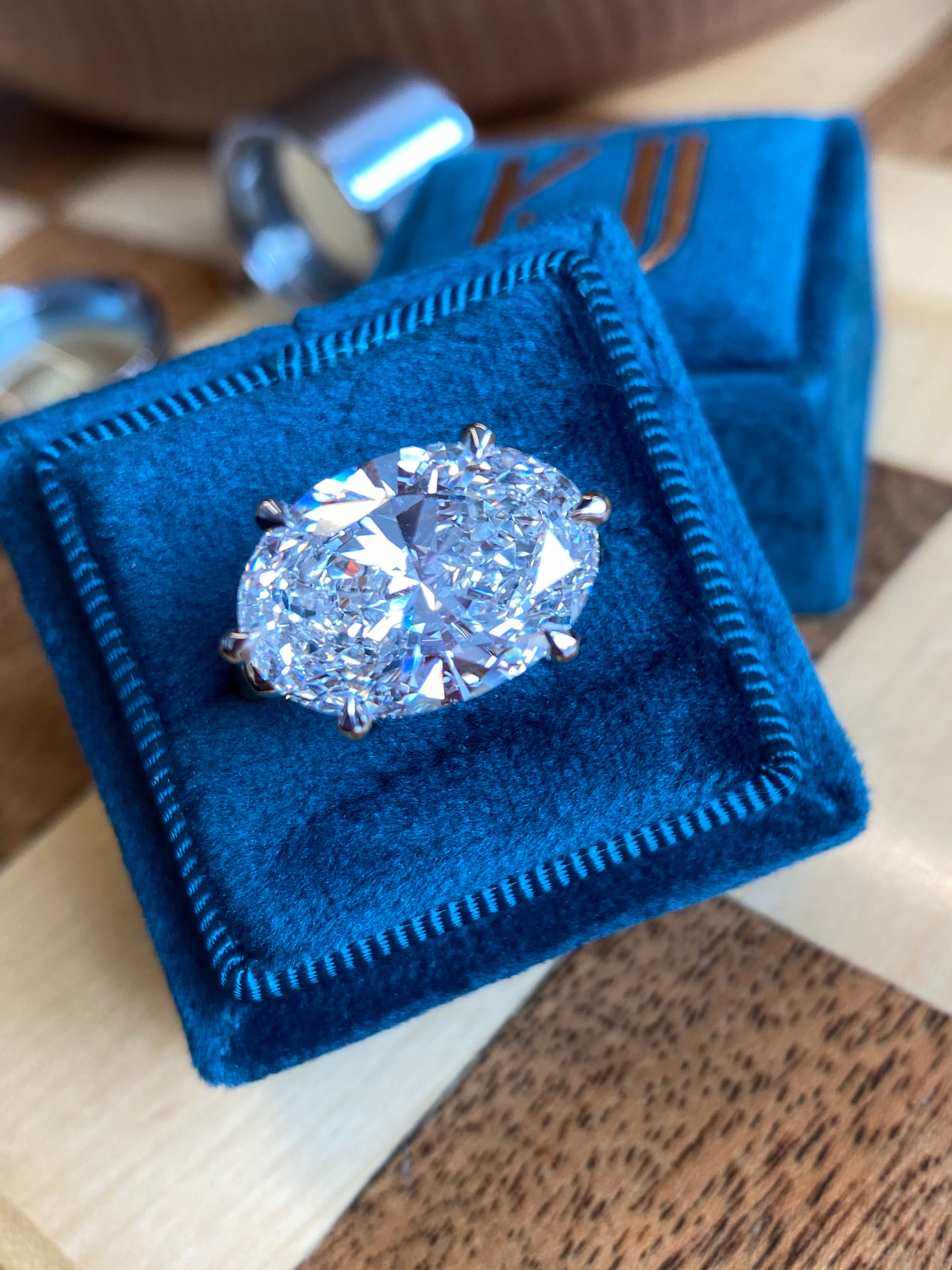 8.01 Carat Oval Cut Lab Diamond East West Solitaire Engagement Ring in 18ct Yellow Gold and Platinum