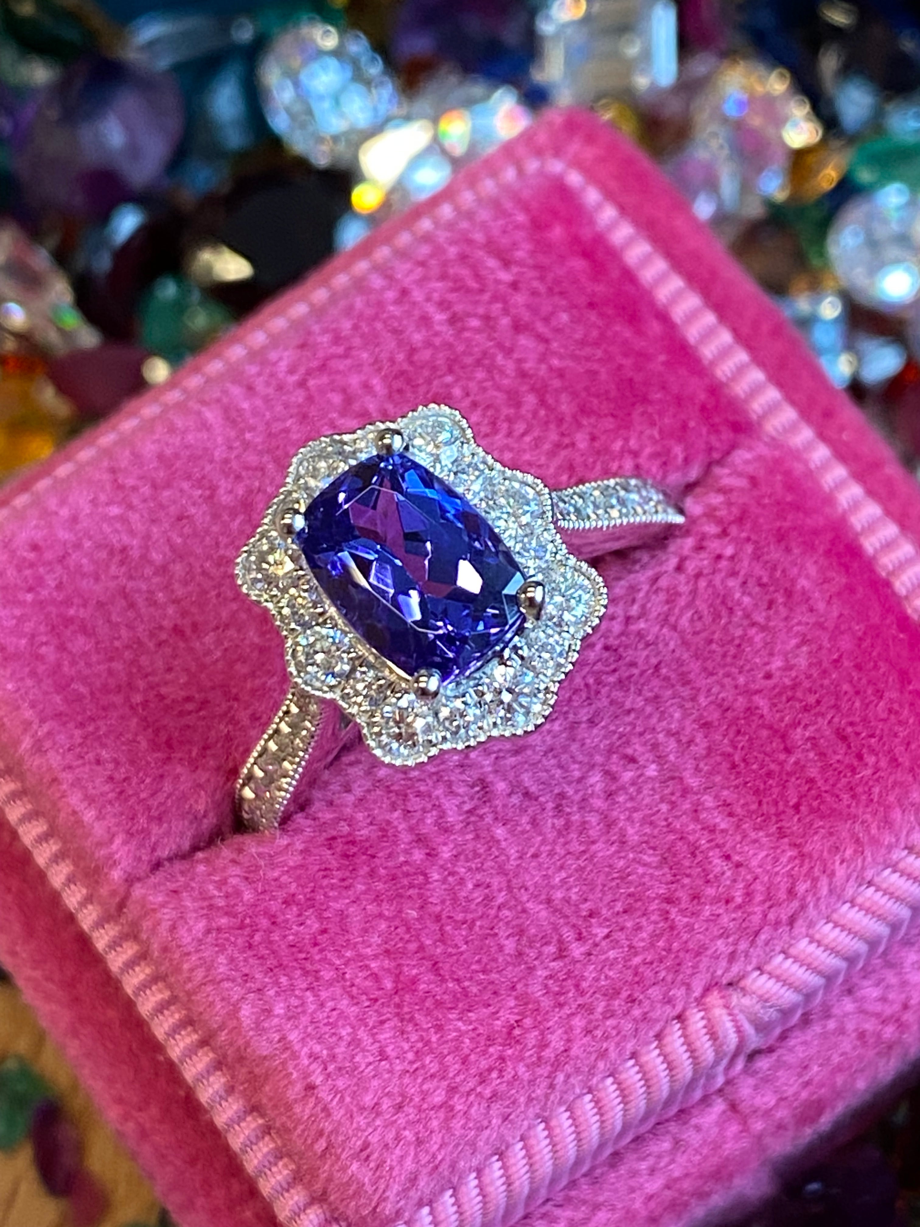 2.04 CTW Tanzanite and Natural Diamond Ring in Platinum