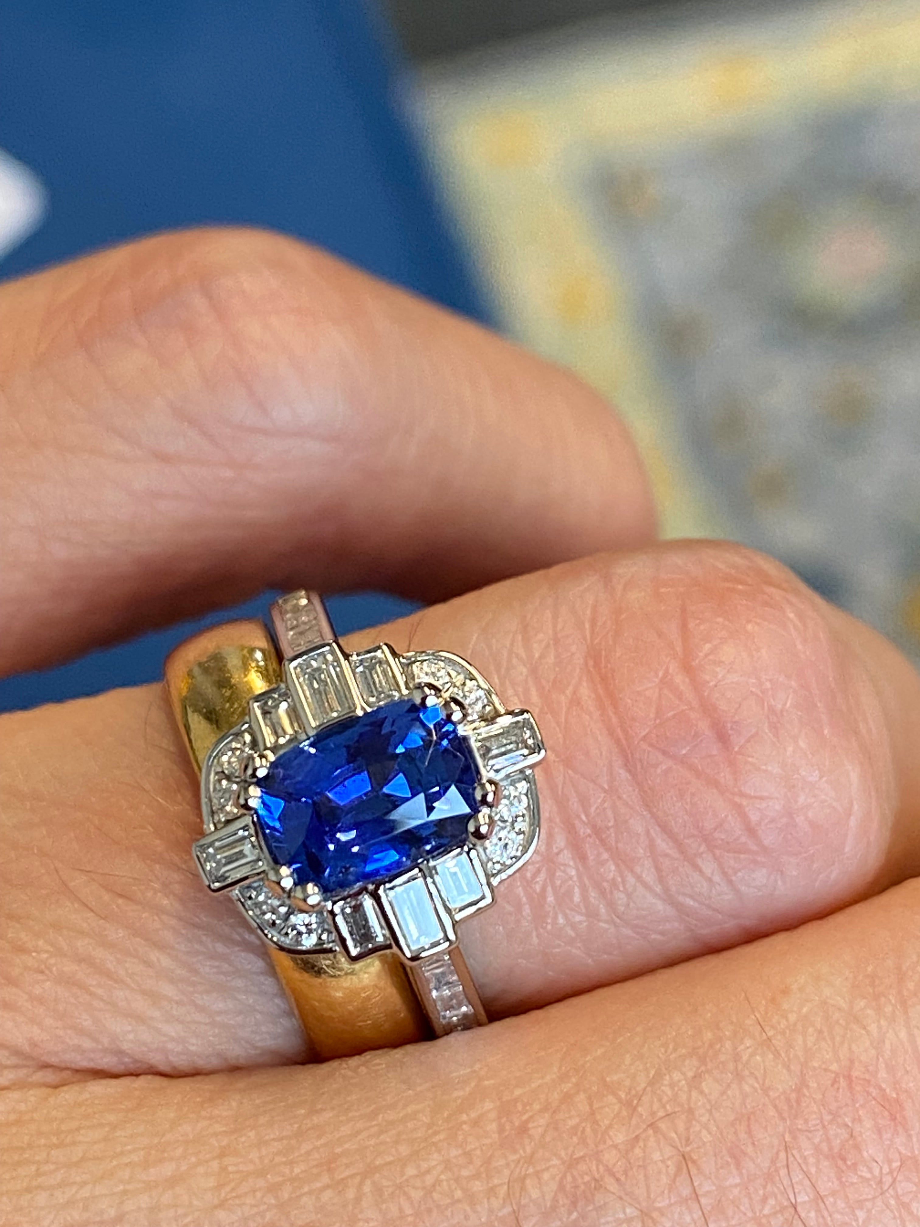 1.94 CTW Blue Ceylon Sapphire and Natural Diamond Art Deco Style Halo Ring in Platinum