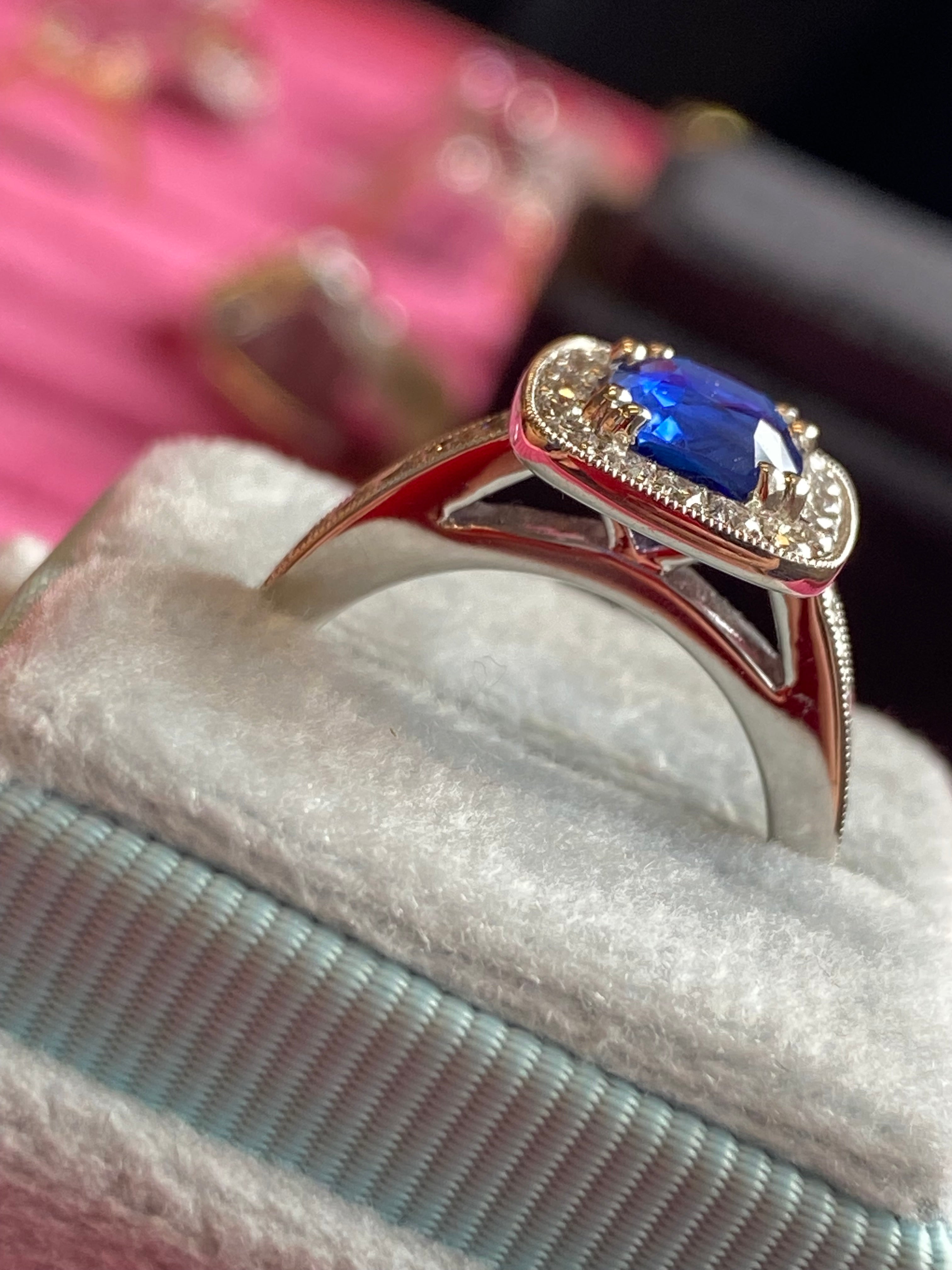 2.11 CTW Blue Ceylon Sapphire and Natural Diamond Ring in Platinum