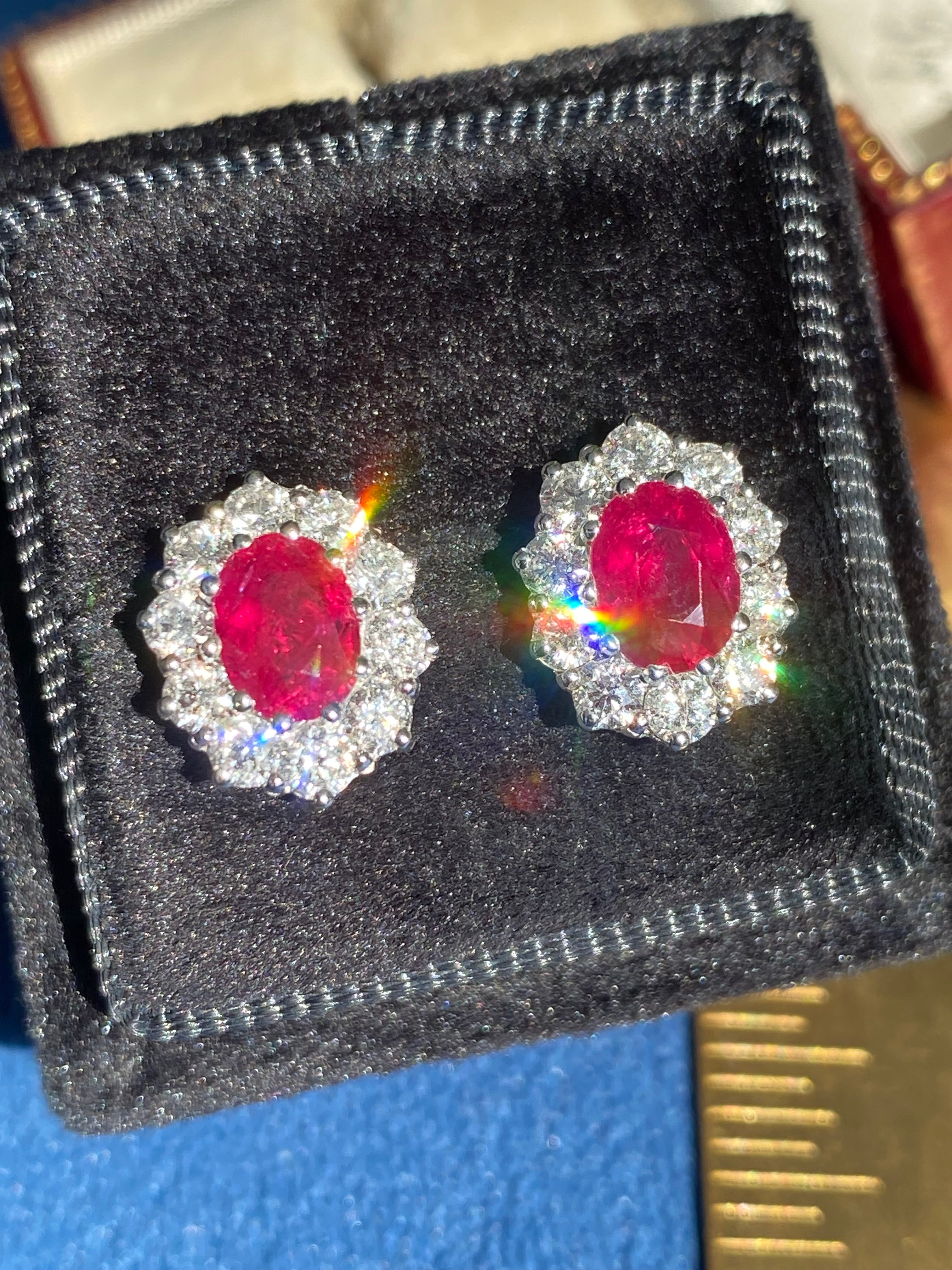3.37 CTW Ruby and Natural Diamond Stud Earrings in 18ct White Gold