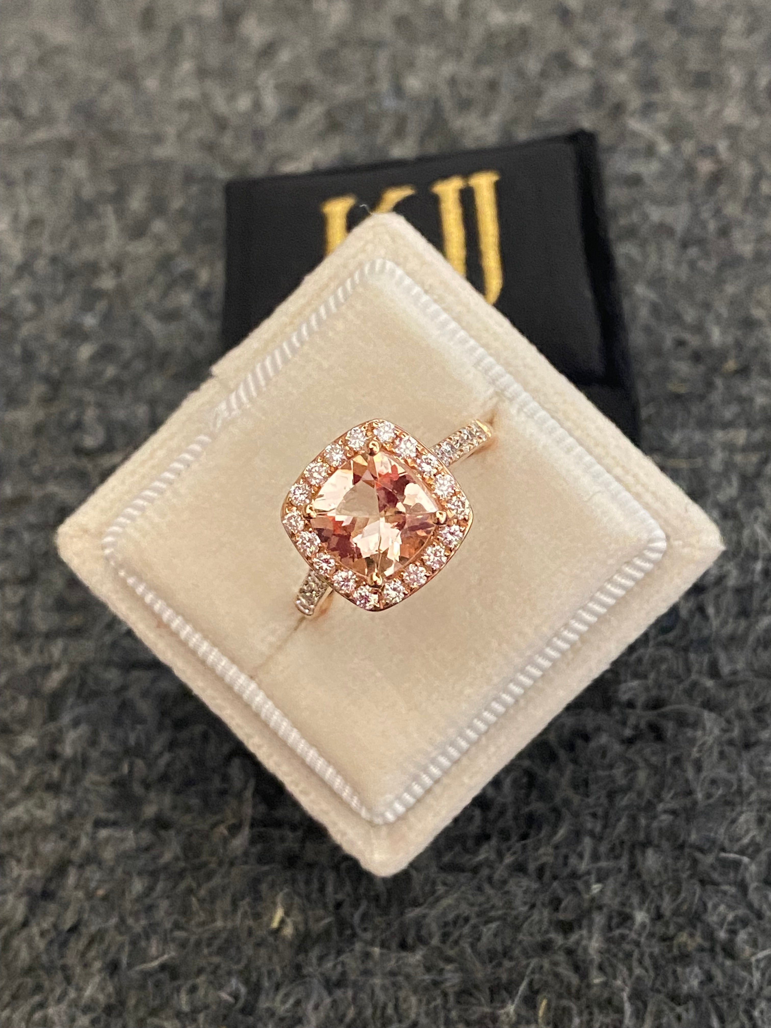 1.63 Carat Morganite and Natural Diamond Ring in 18ct Rose Gold