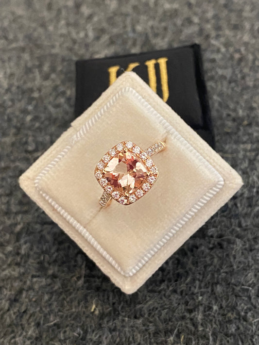1.63 Carat Morganite and Natural Diamond Ring in 18ct Rose Gold
