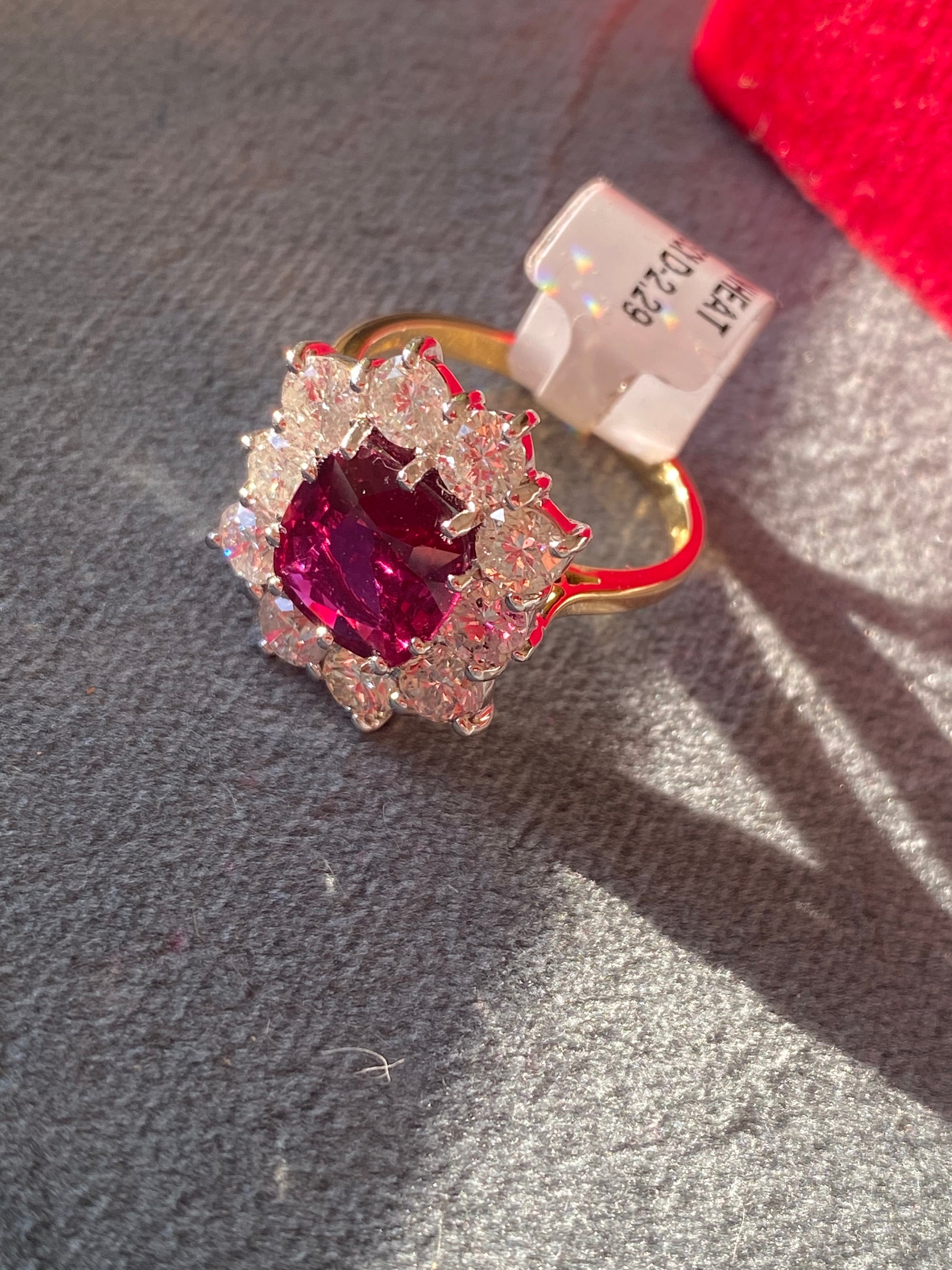 5.04 CTW No Heat Ruby and Natural Diamond Halo Ring in 18ct Yellow Gold