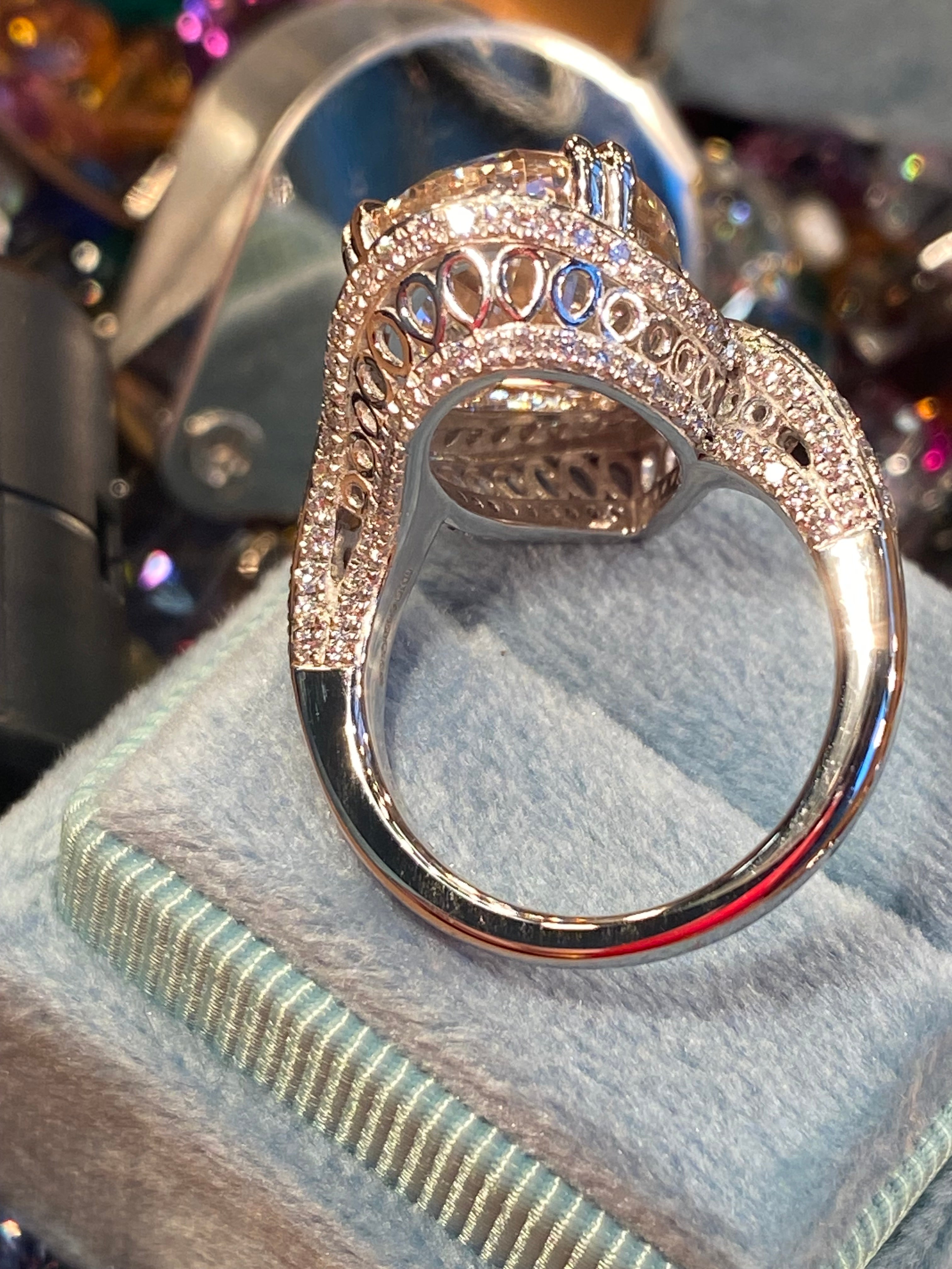 10.45 Carat Fancy Pink Pear Cut + 1.35ctw Lab Diamond Engagement Ring in Platinum