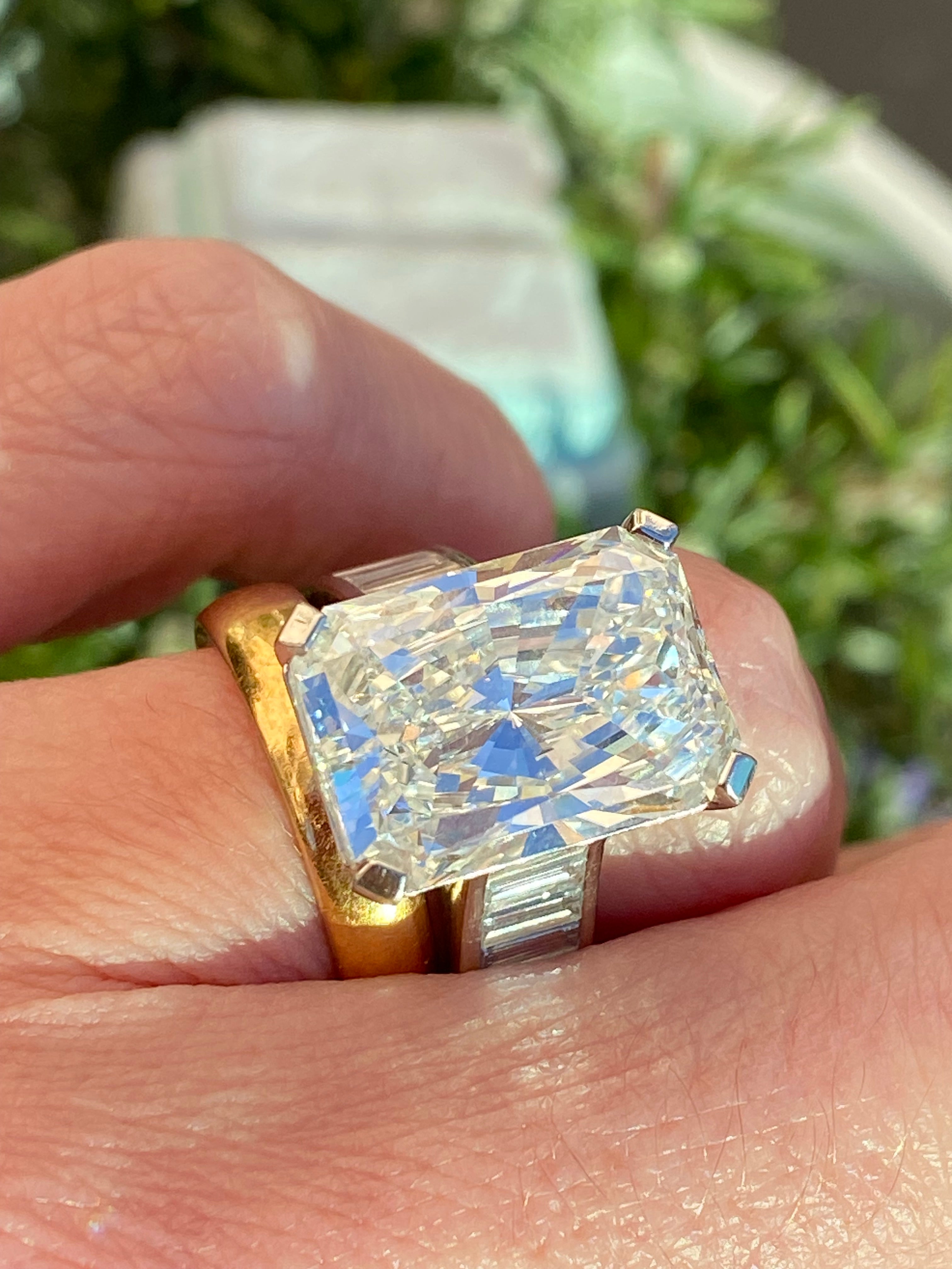 10.02 Carat Modified Brilliant Cut + 2.10 CTW Baguette Cut Lab Diamond Engagement Ring in Platinum