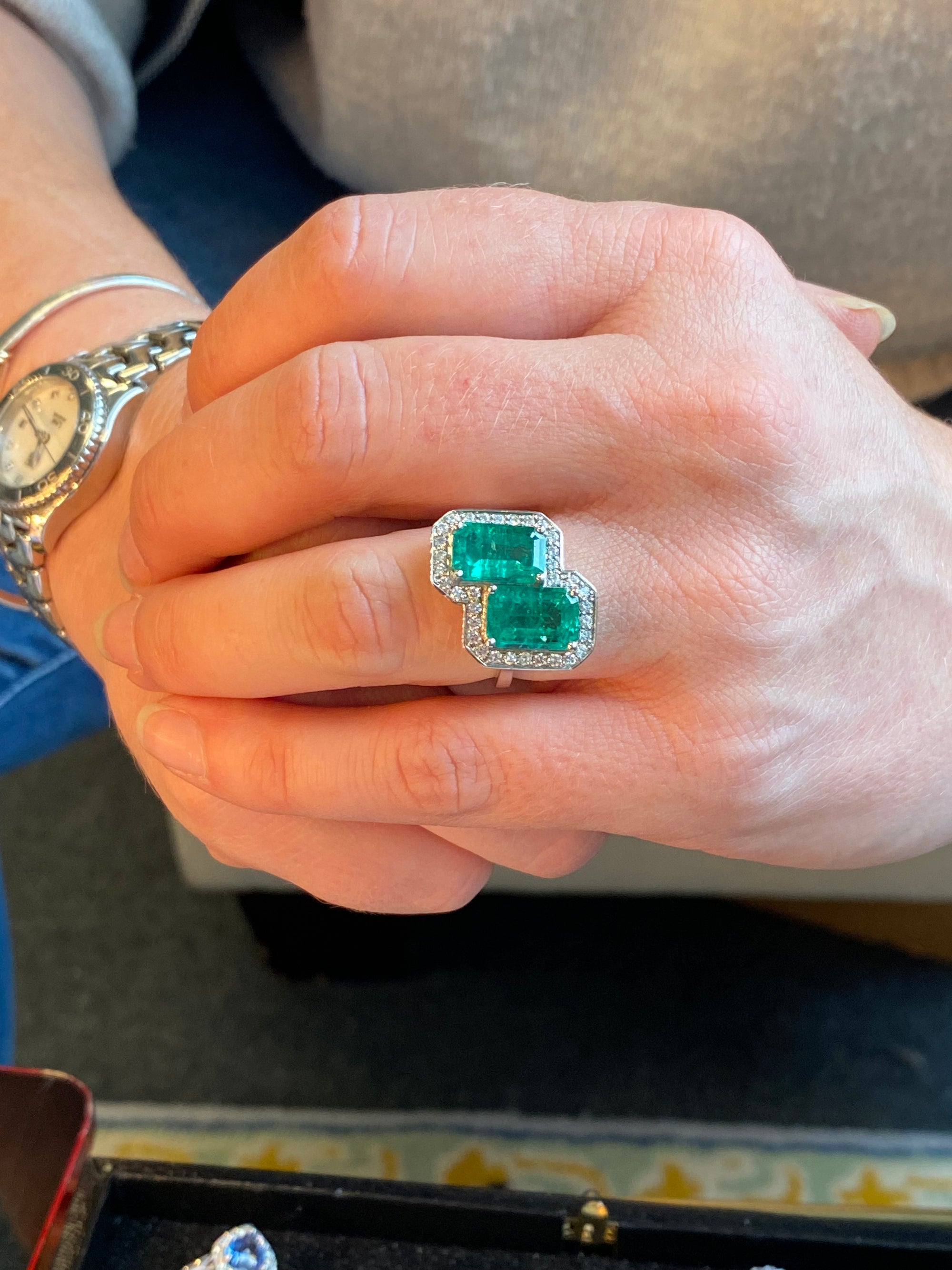 5.37 CTW Colombian Emerald and Natural Diamond Ring in Platinum