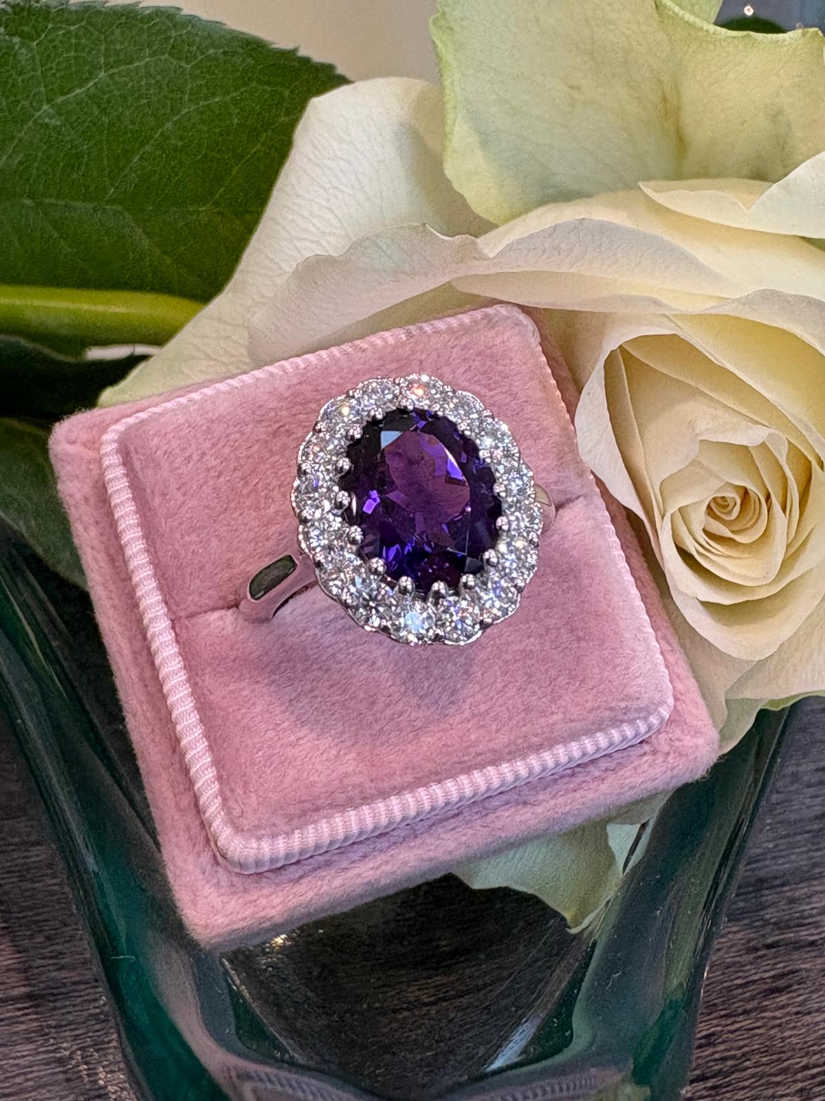 5.50 CTW Oval Cut Amethyst and Moissanite Halo Cocktail Ring