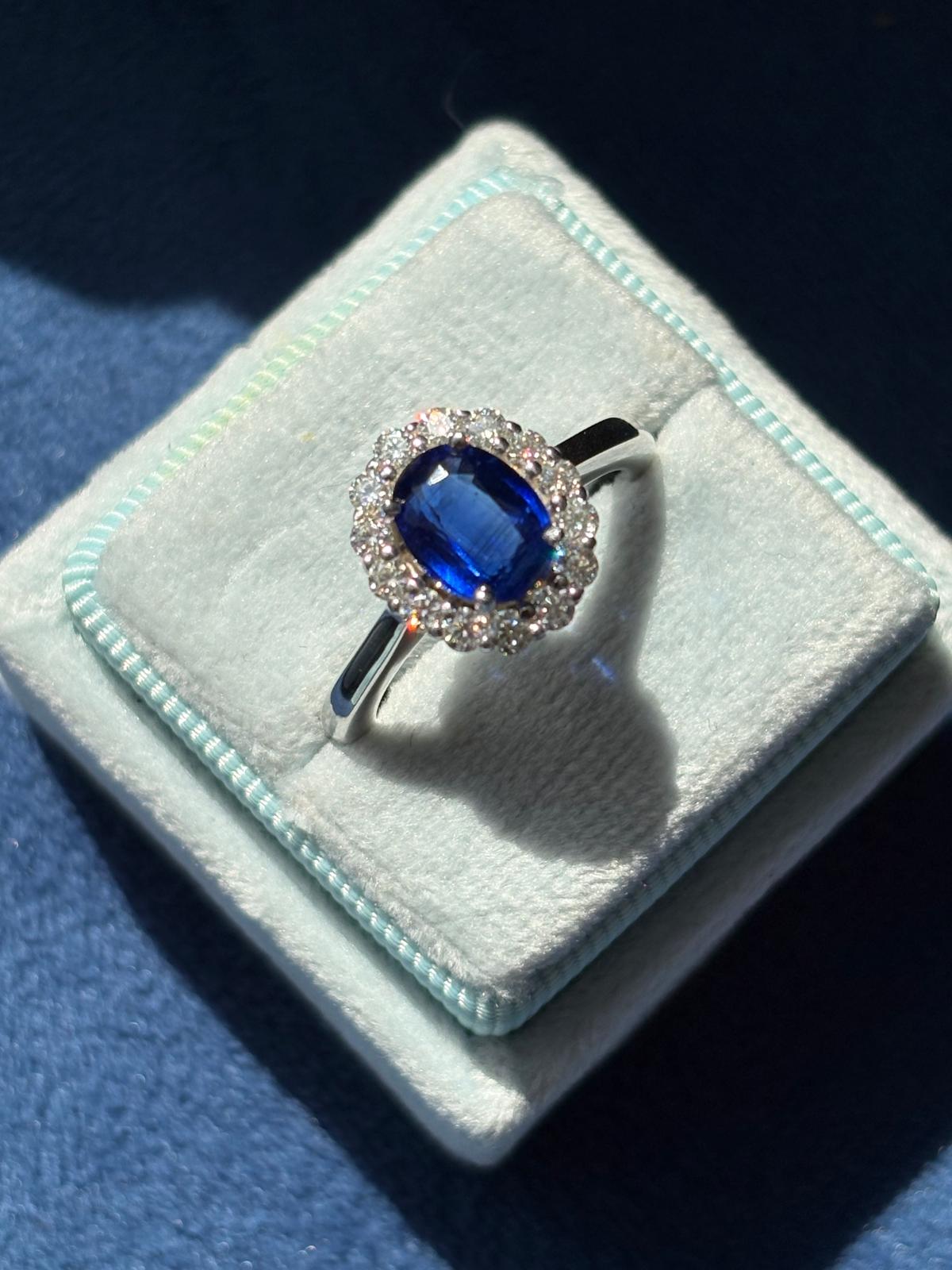 2.00 CTW Oval Cut Kyanite Moissanite Halo Ring in Sterling Silver