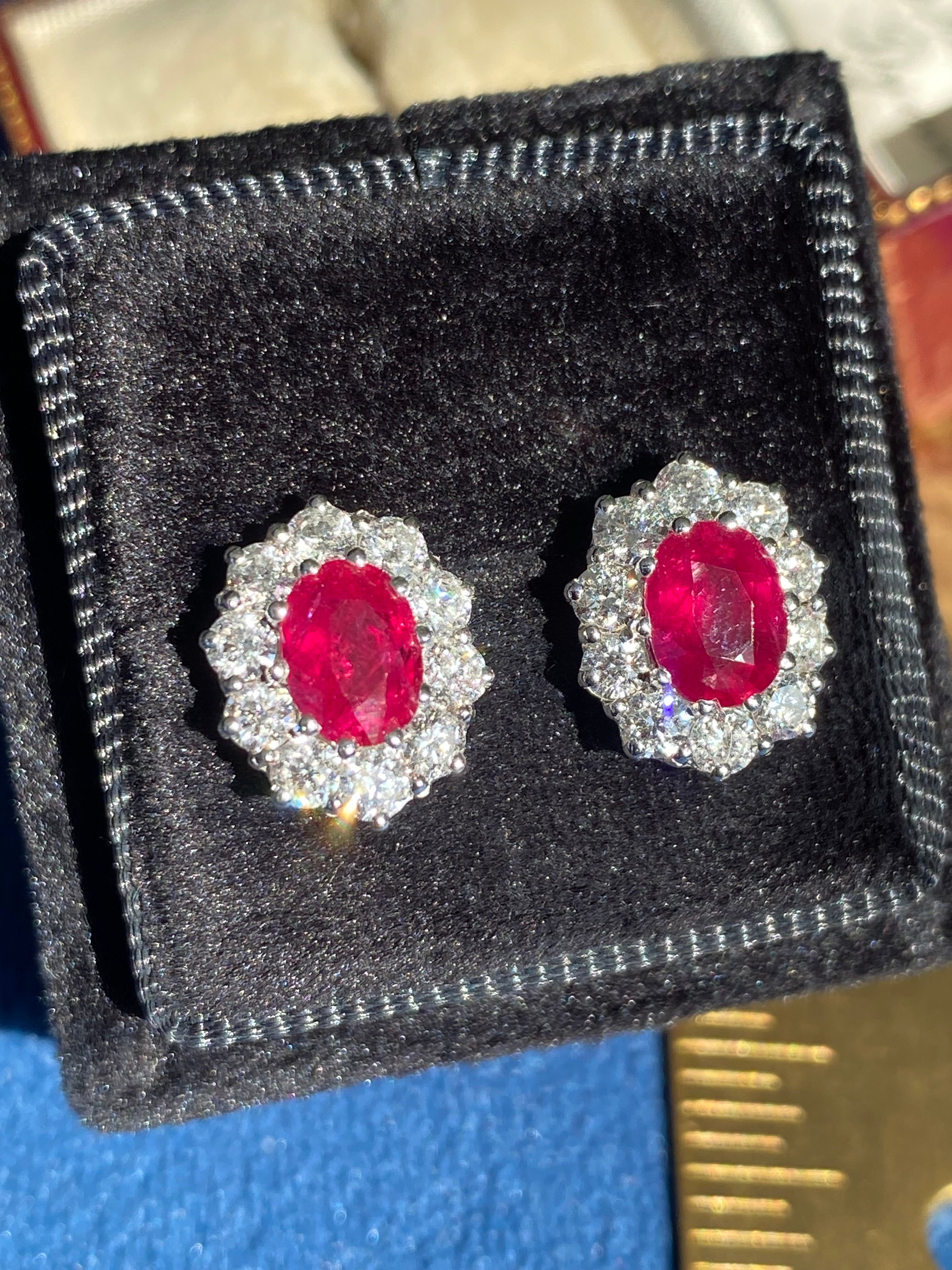 3.37 CTW Ruby and Natural Diamond Stud Earrings in 18ct White Gold