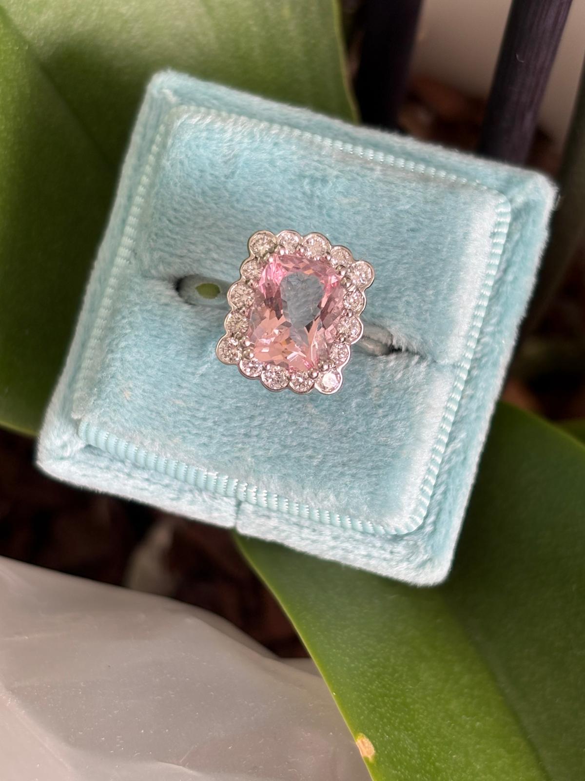 2.03 Carat Morganite and 0.45ctw Natural Diamond Ring in Platinum