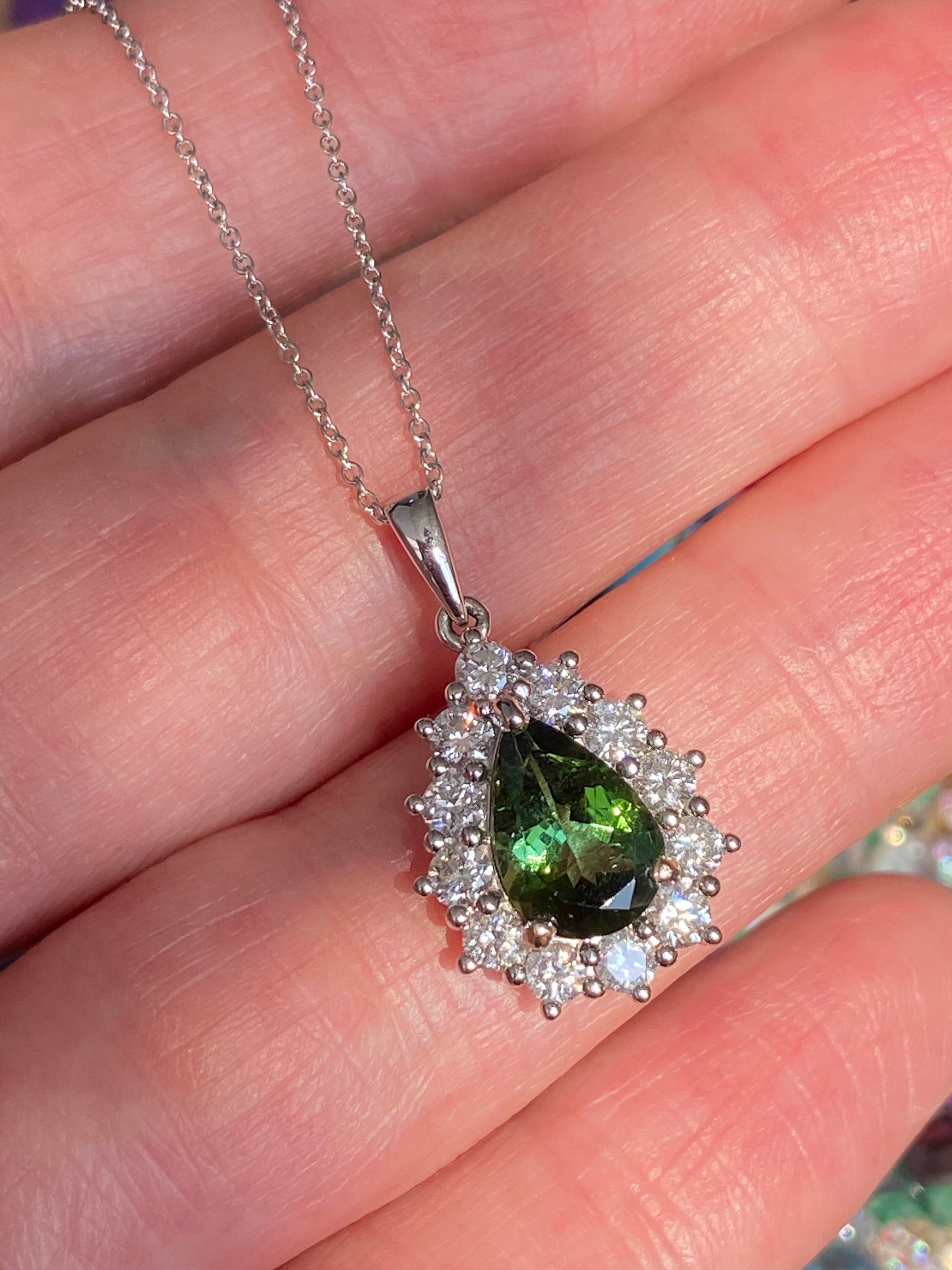 2.61 CTW Green Tourmaline and Natural Diamond Pendant Necklace in 18ct White Gold
