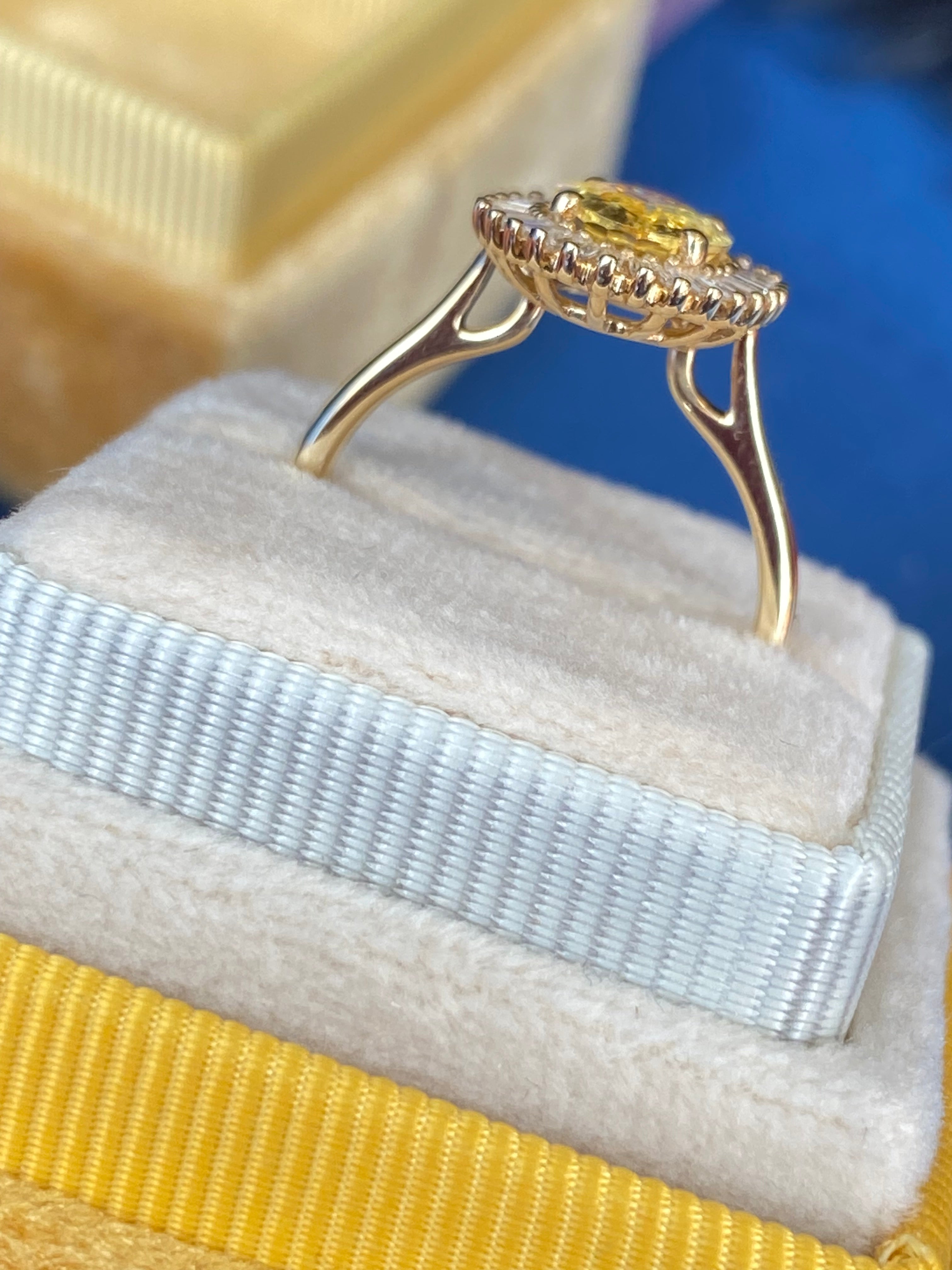 Sunny Starburst Yellow Sapphire in 18ct Yellow Gold Ballerina Halo Ring