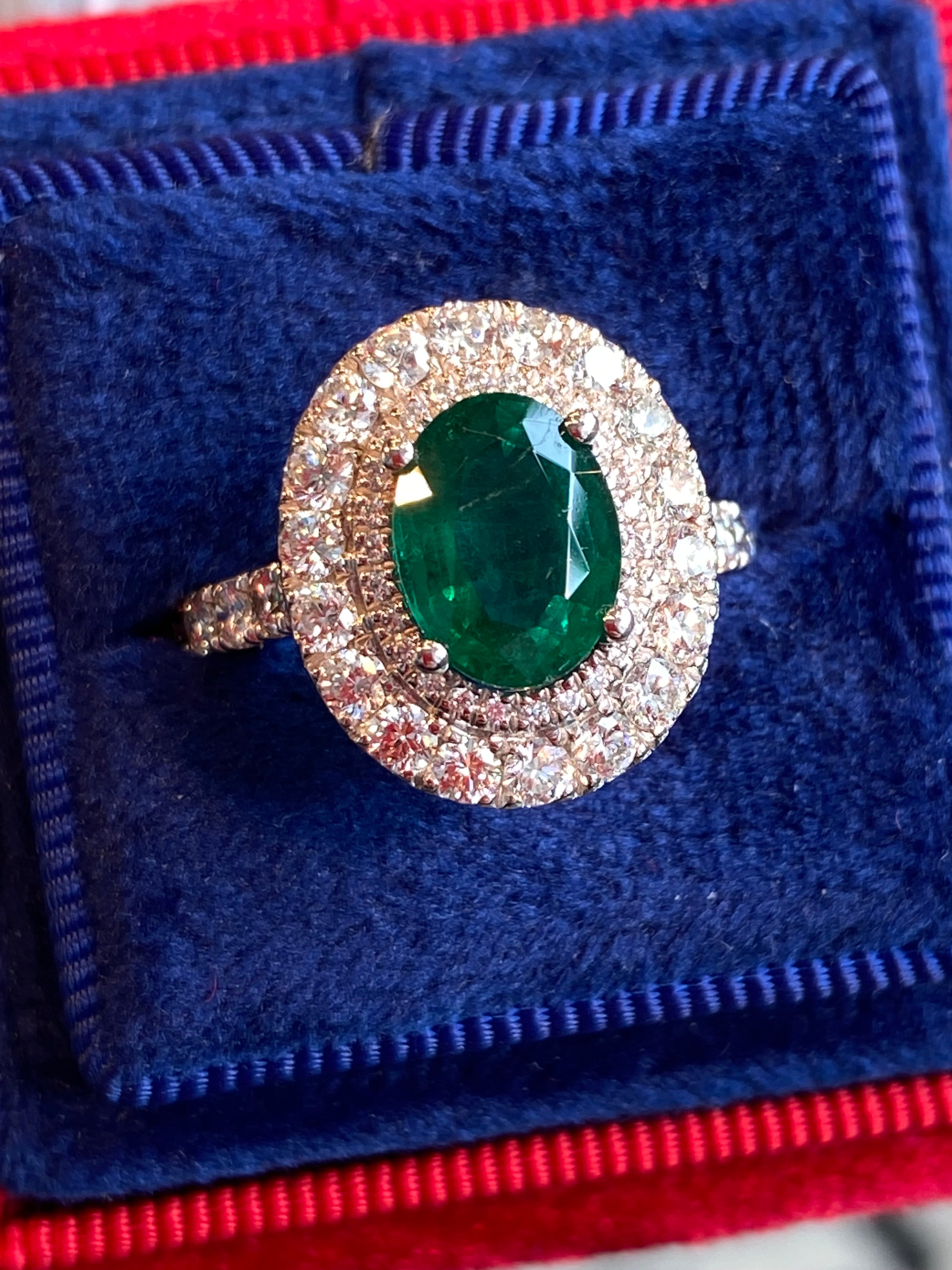 3.11 CTW Emerald and Natural Diamond Double Halo Ring in Platinum